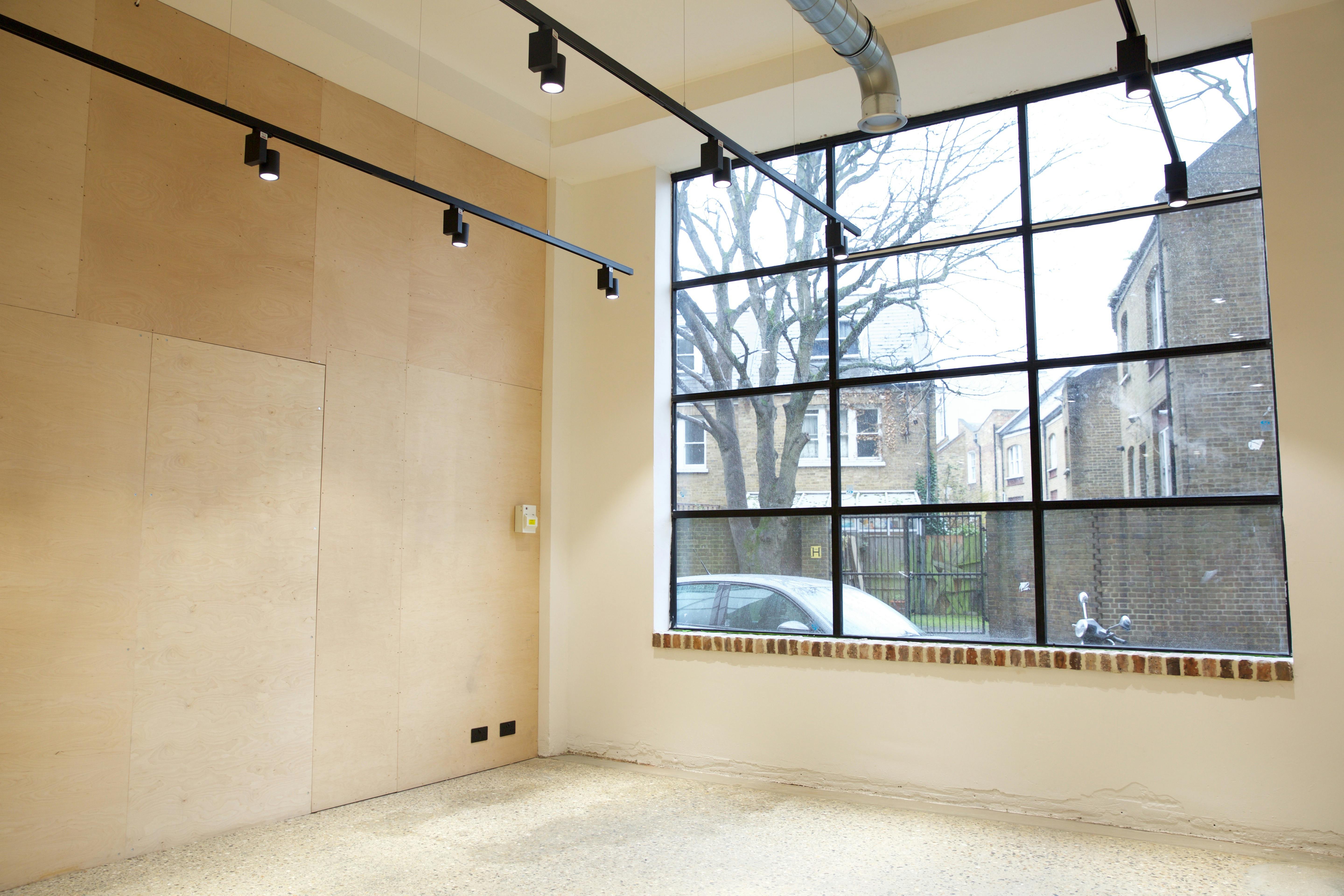 Versatile event space in The Factory Dalston with natural light, ideal for workshops and networking.