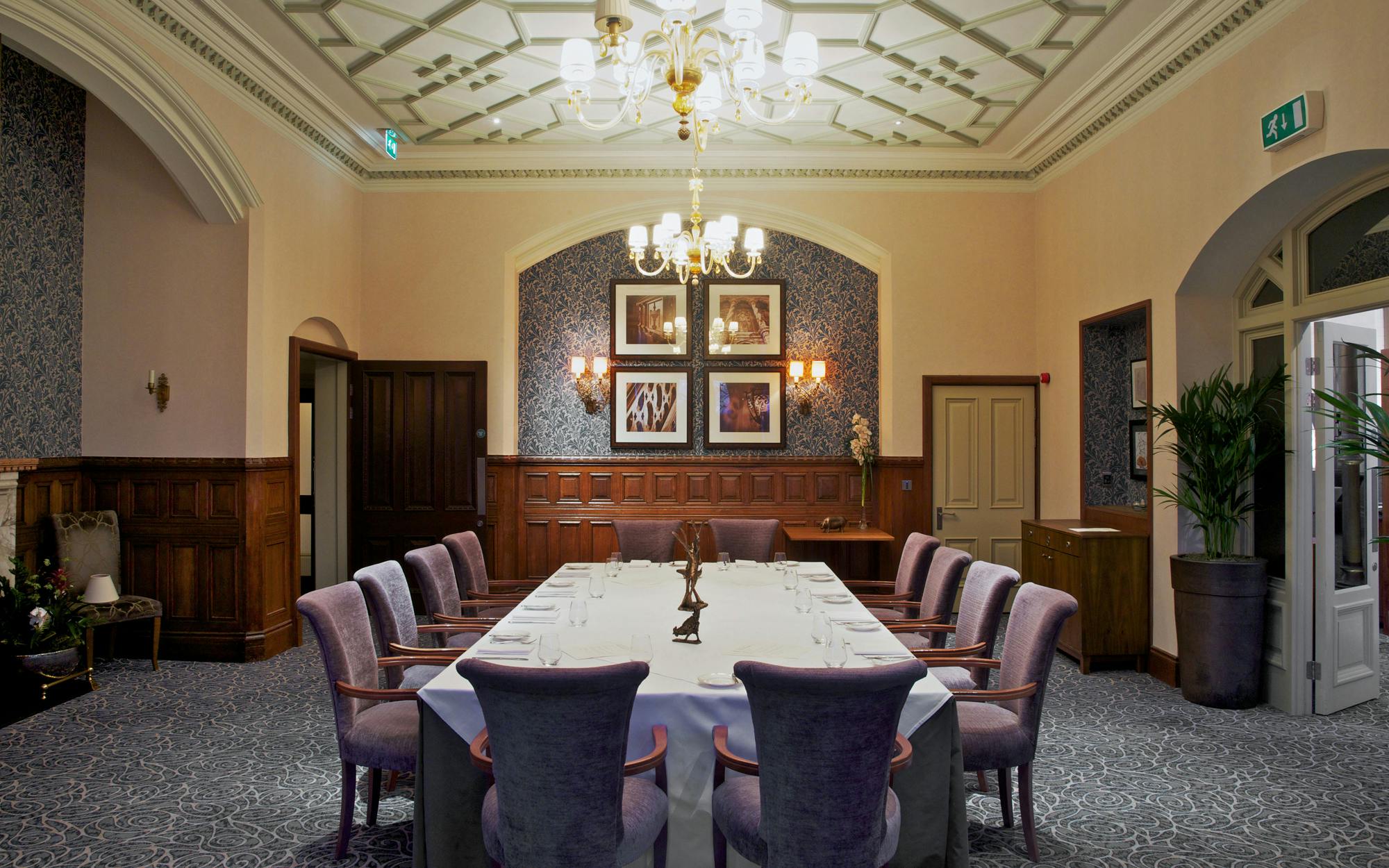 Elegant meeting room at Rockliffe Hall with plush chairs for corporate events.