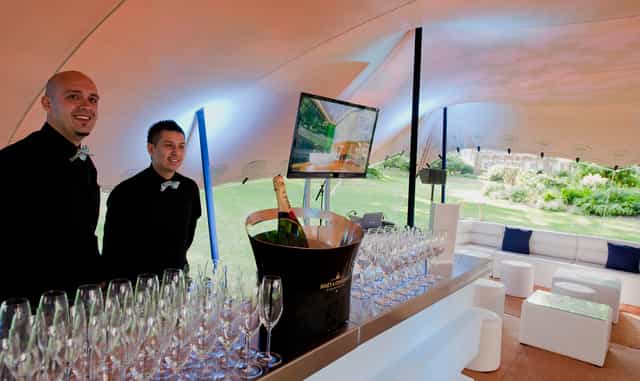 Portman Square Garden event setup with champagne bar for networking and celebrations.