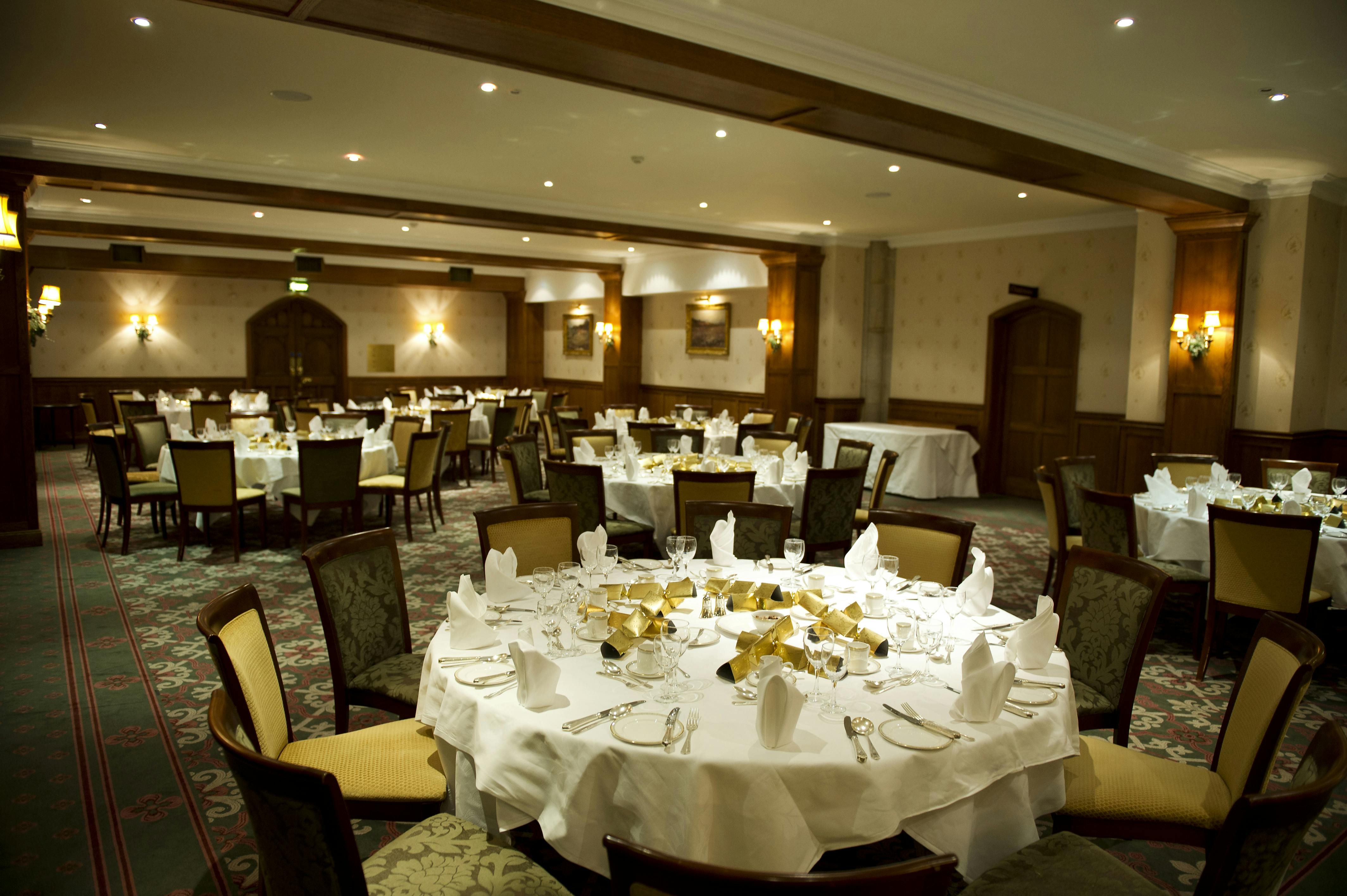 Elegant banquet hall at Ashdown Park Hotel, perfect for weddings and corporate events.