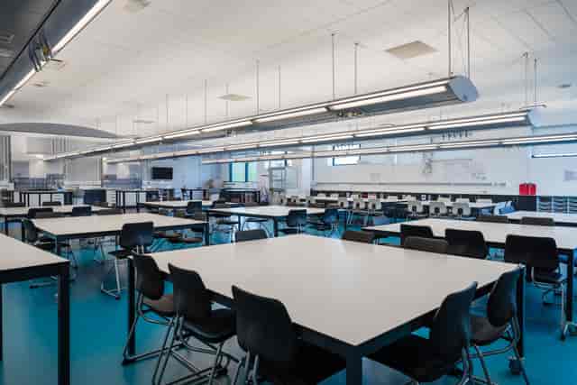 Modern breakout room in London Academy of Excellence for workshops and training events.