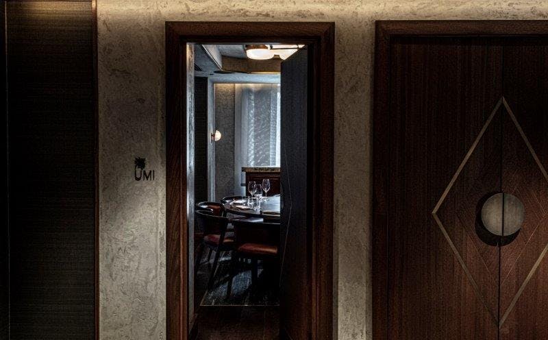 Elegant private dining entrance at Umi, perfect for exclusive events and intimate meetings.