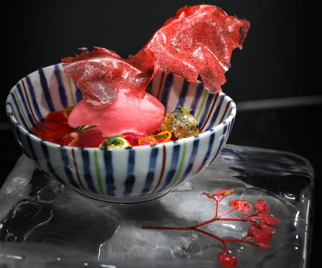 Umi's vibrant dish at Lucky Cat, perfect for upscale events and gala dinners.