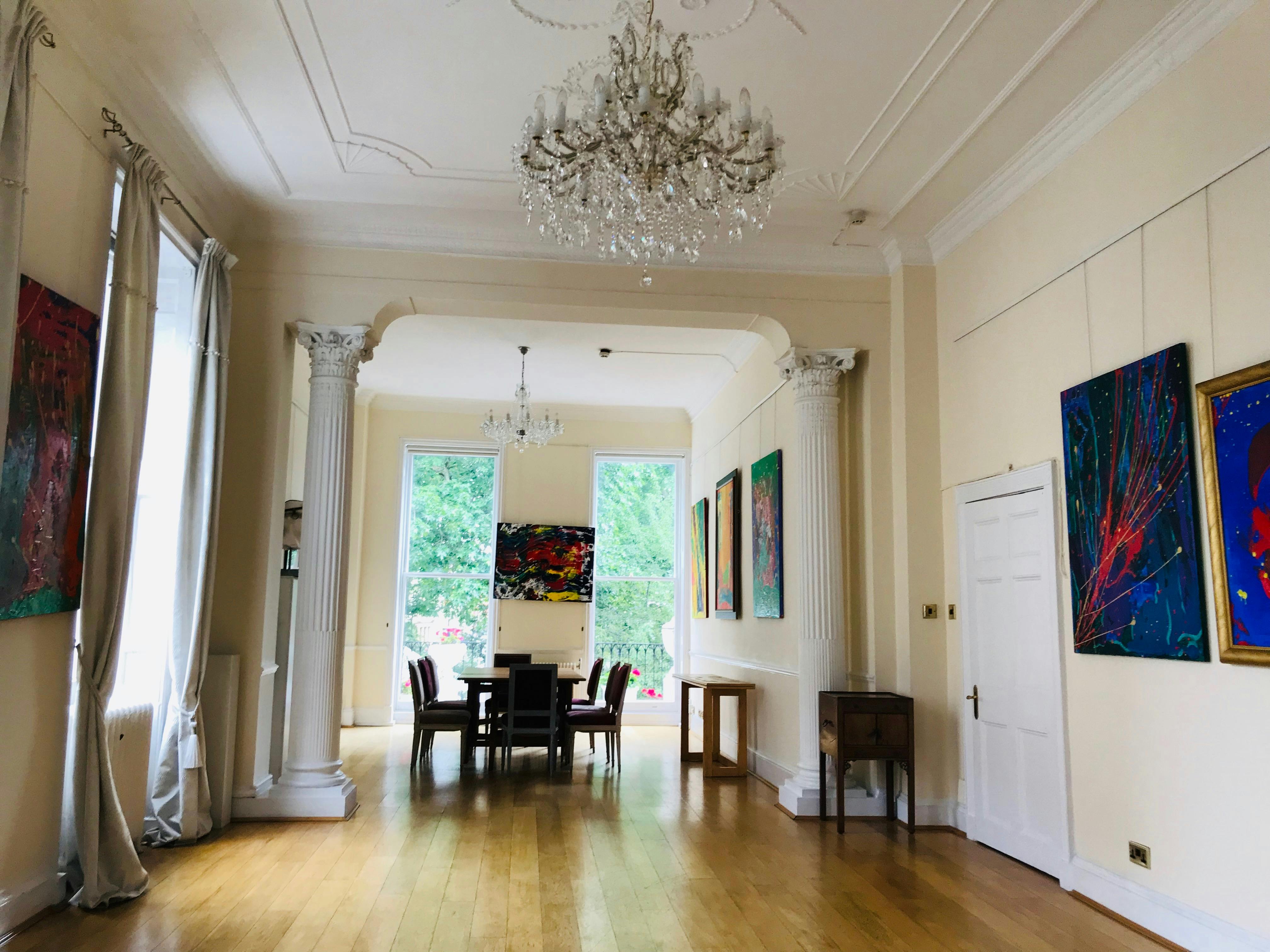 Grand Hall at Ratiu Family Foundation, elegant meeting room with high ceilings, ideal for events.