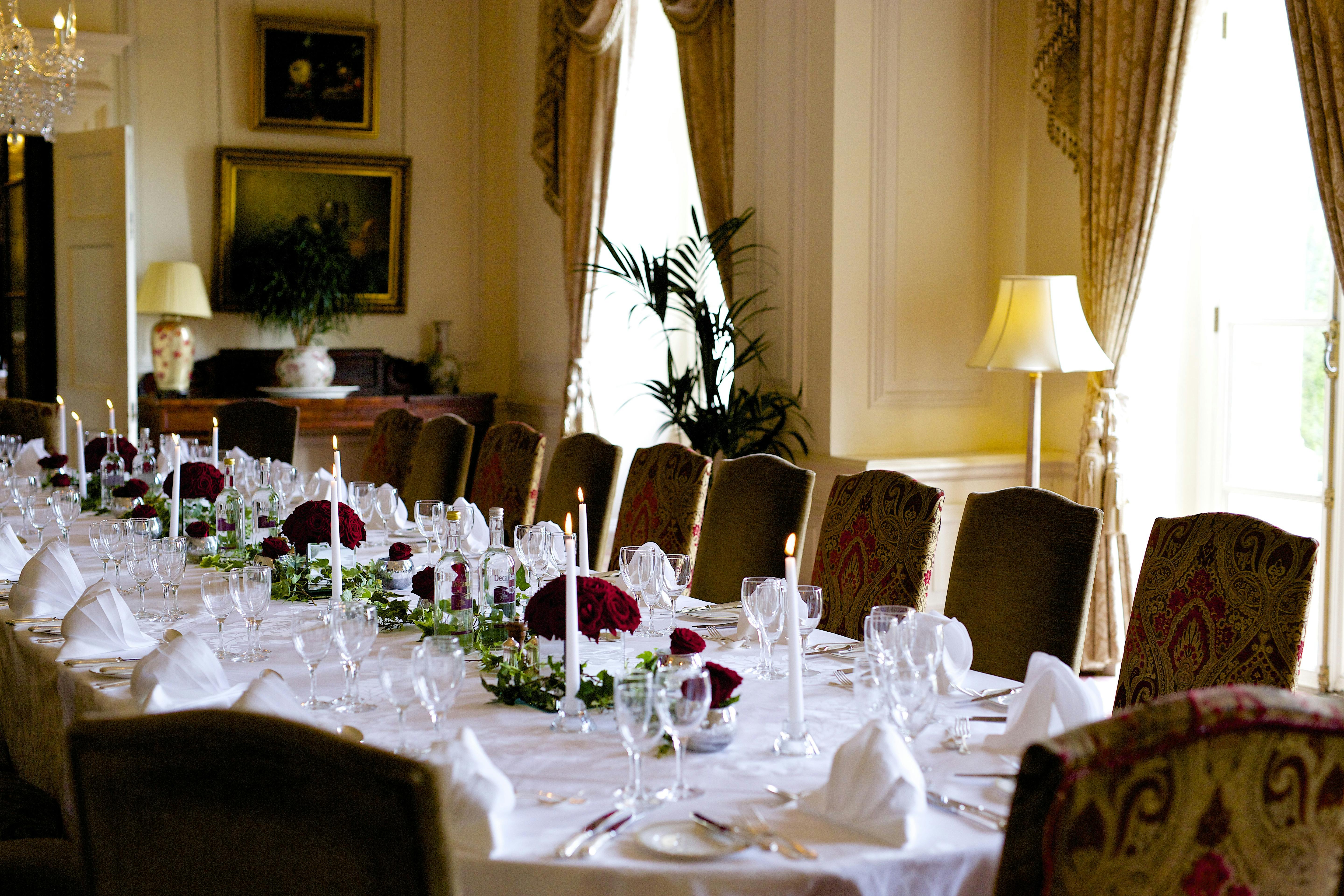 Elegant dining table at Luton Hoo Hotel for formal events and corporate dinners.