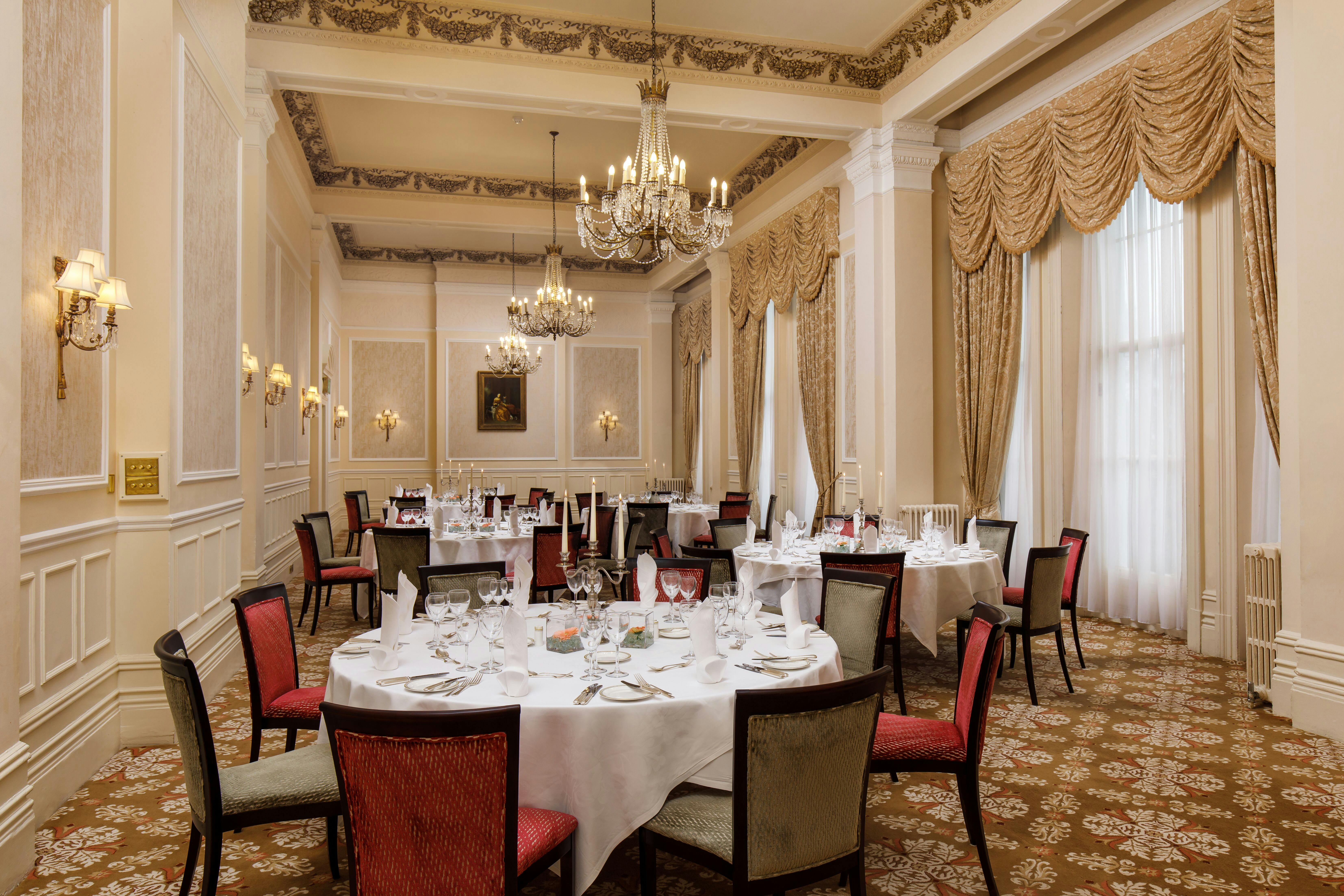 Elegant dining room at The Grand Hotel, Eastbourne for upscale events and meetings.