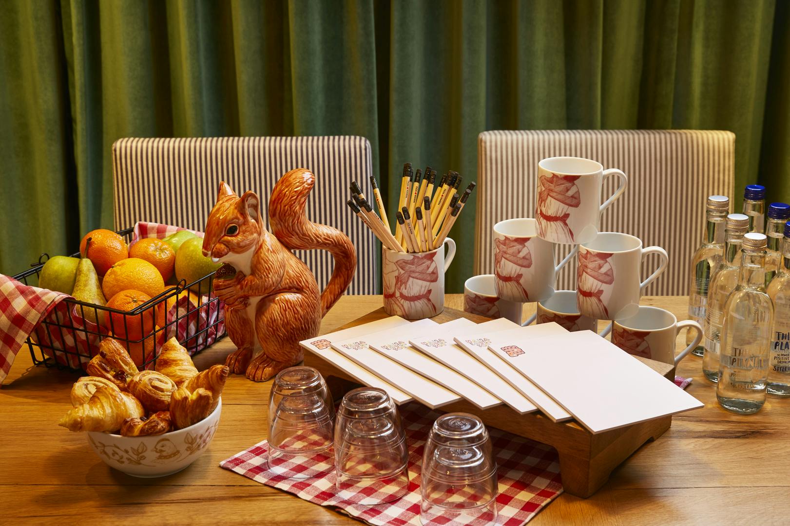 Private dining room at Mama Shelter London with a squirrel centerpiece for meetings.