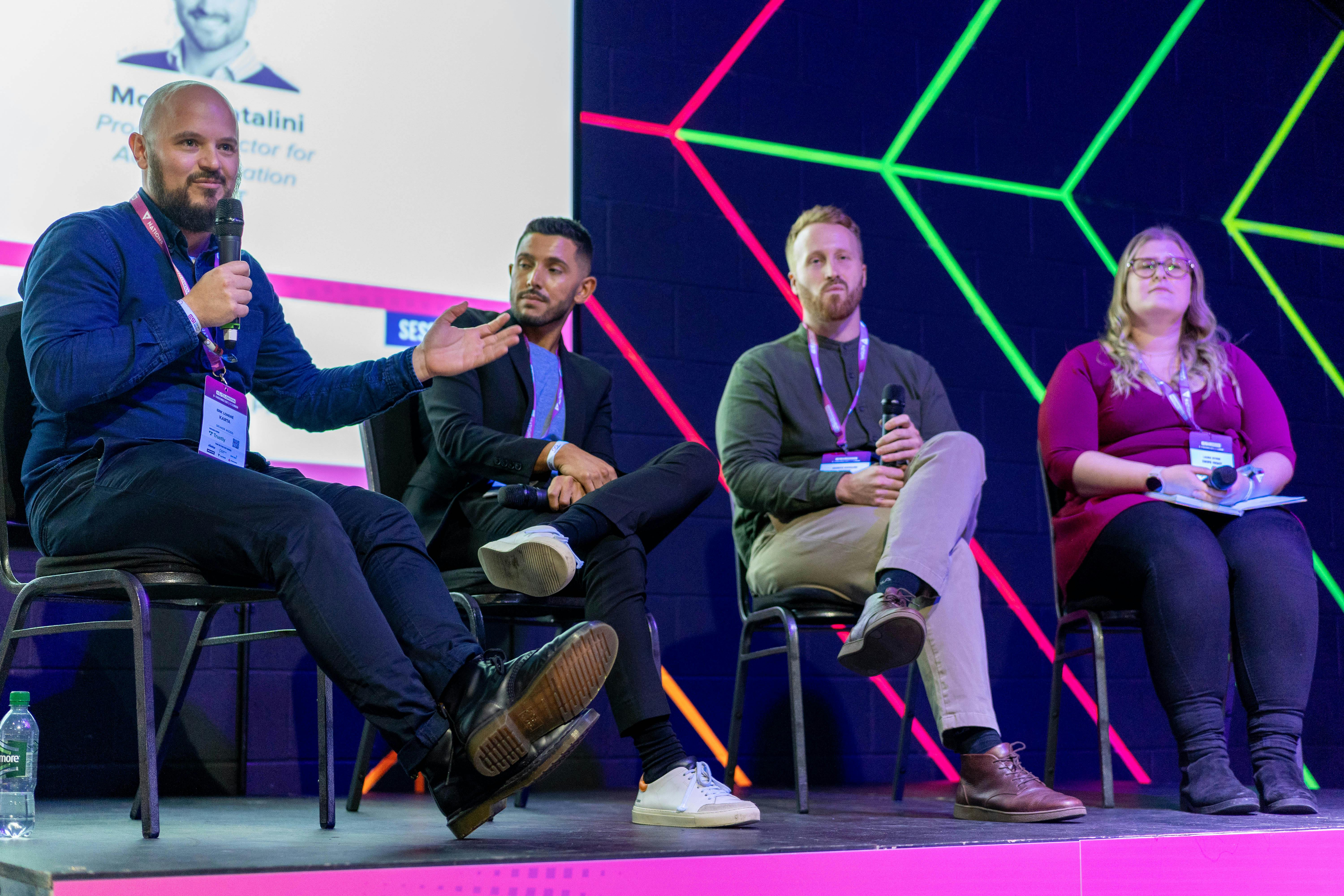 Panel discussion at Venue Takeover, Boxpark Wembley, promoting engagement and inclusivity.