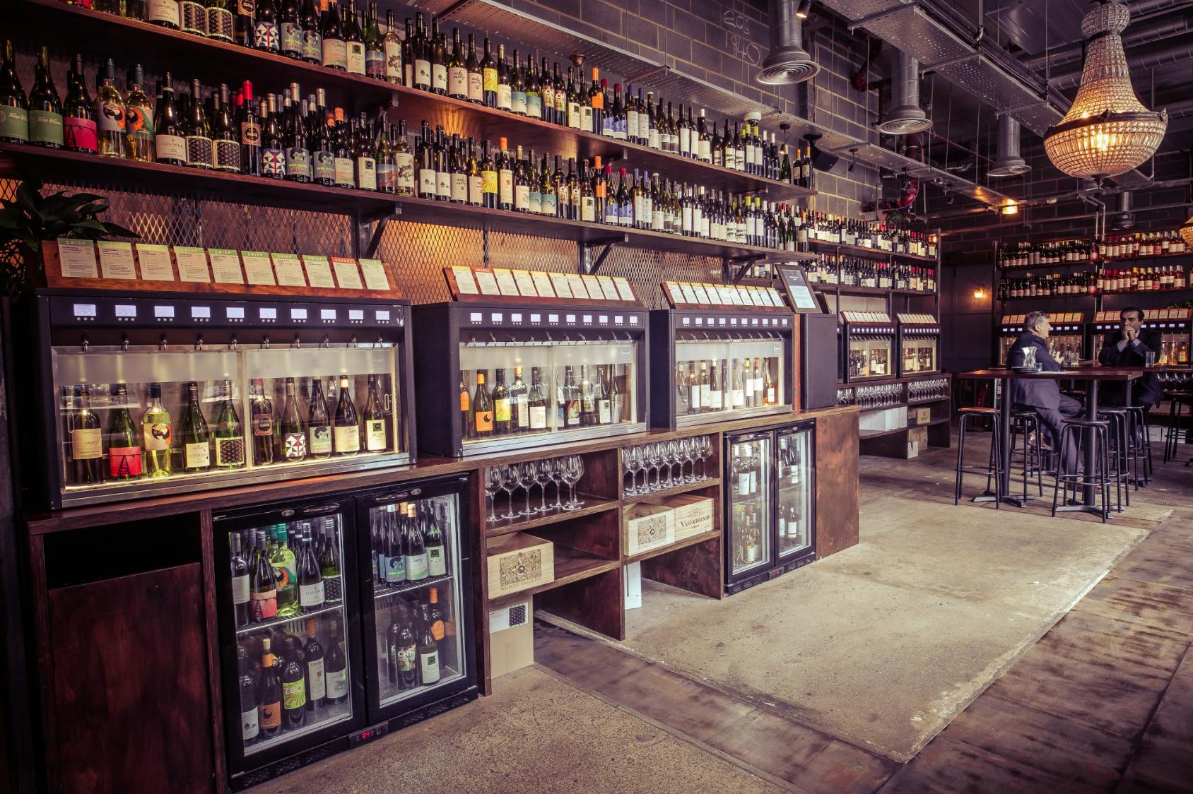 Stylish wine bar in Central Otago with extensive bottle display for events and gatherings.