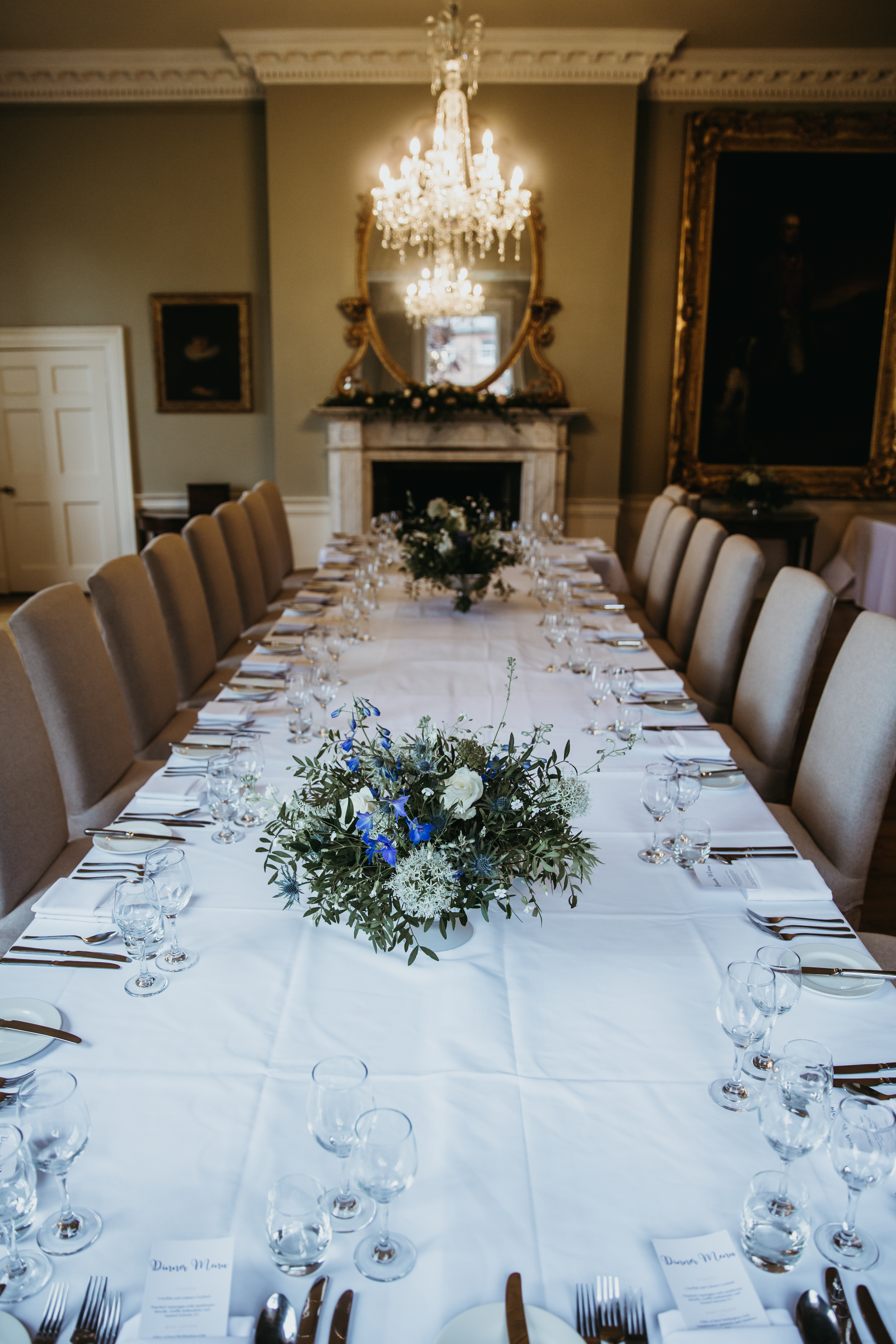 Elegant long dining table setup for corporate dinner at Norwood Park Country House. - Banner