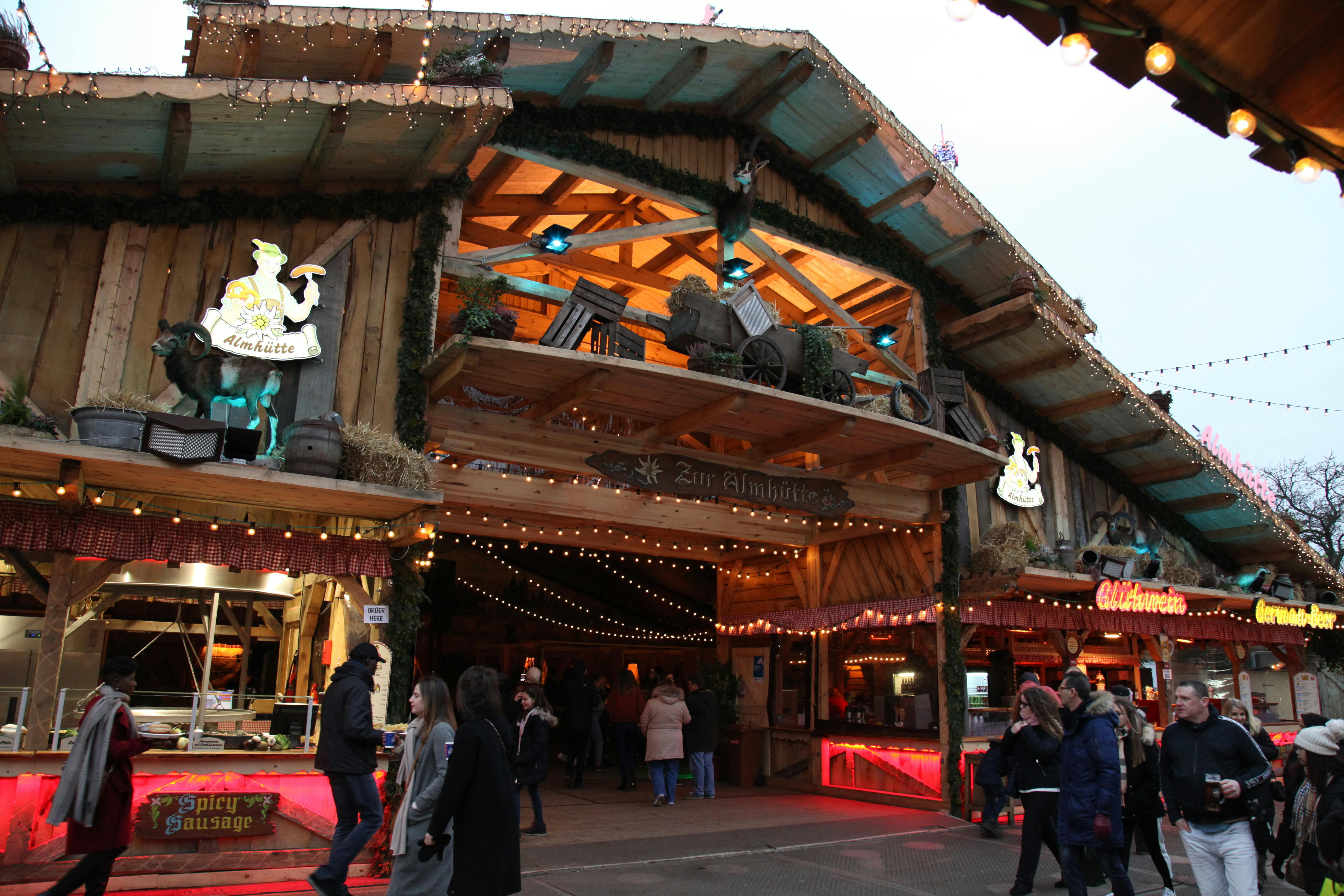 Almhütte in Bavarian Village: rustic event space for seasonal gatherings and festivals.