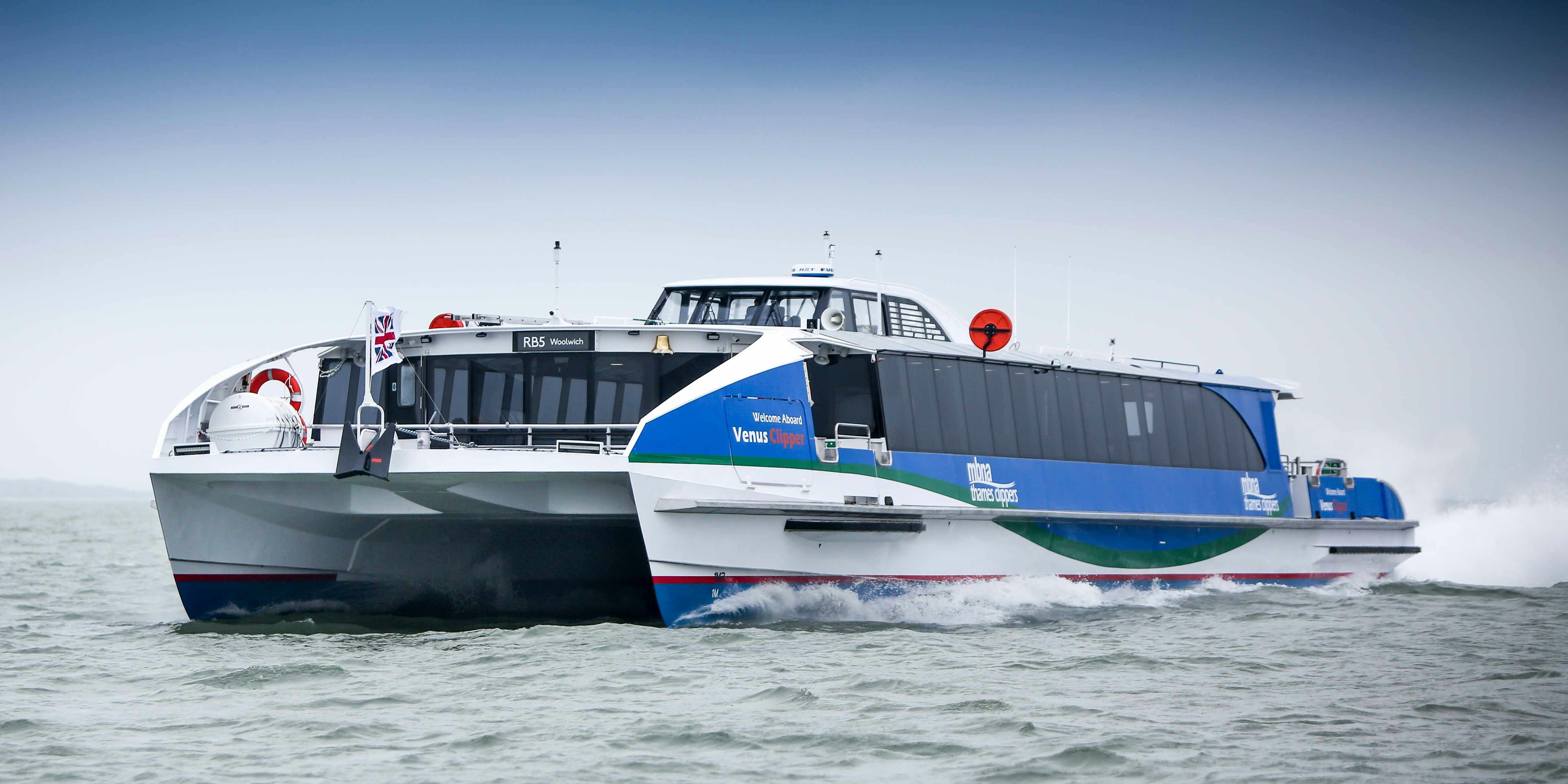 Sleek Venus Clipper ferry for corporate events and private gatherings on the water.