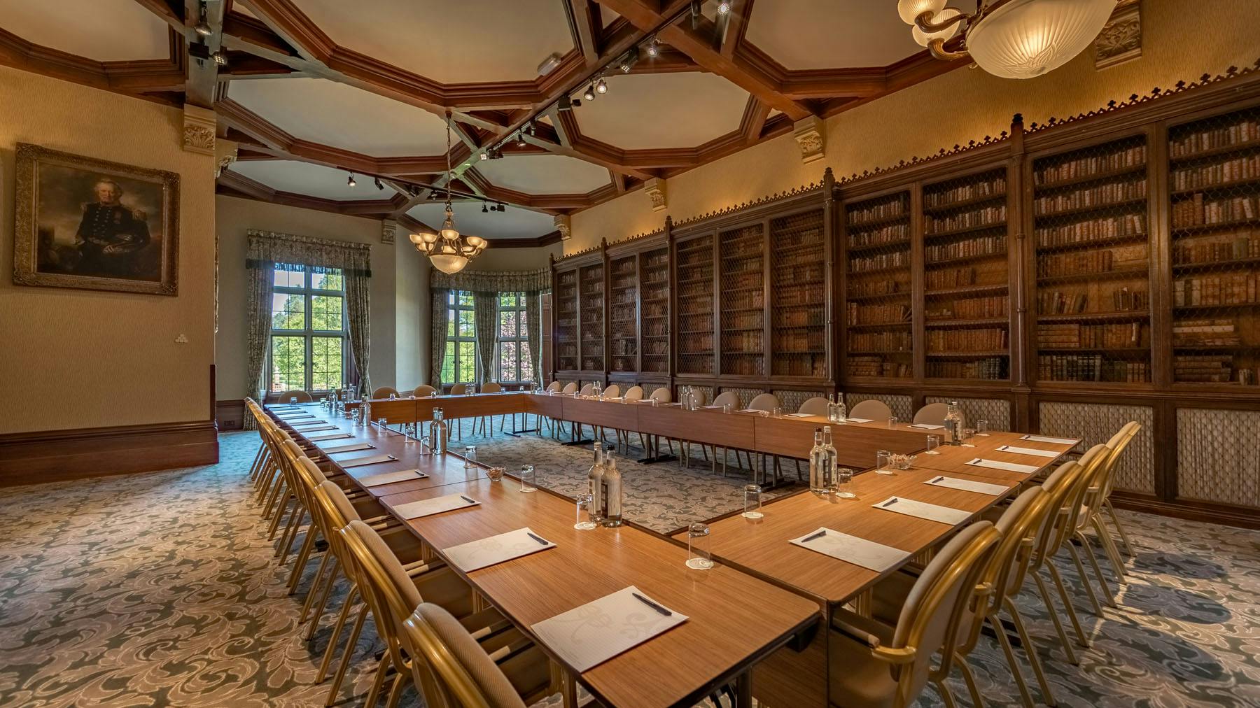 Elegant meeting room in The Elvetham Library, perfect for corporate events and workshops.