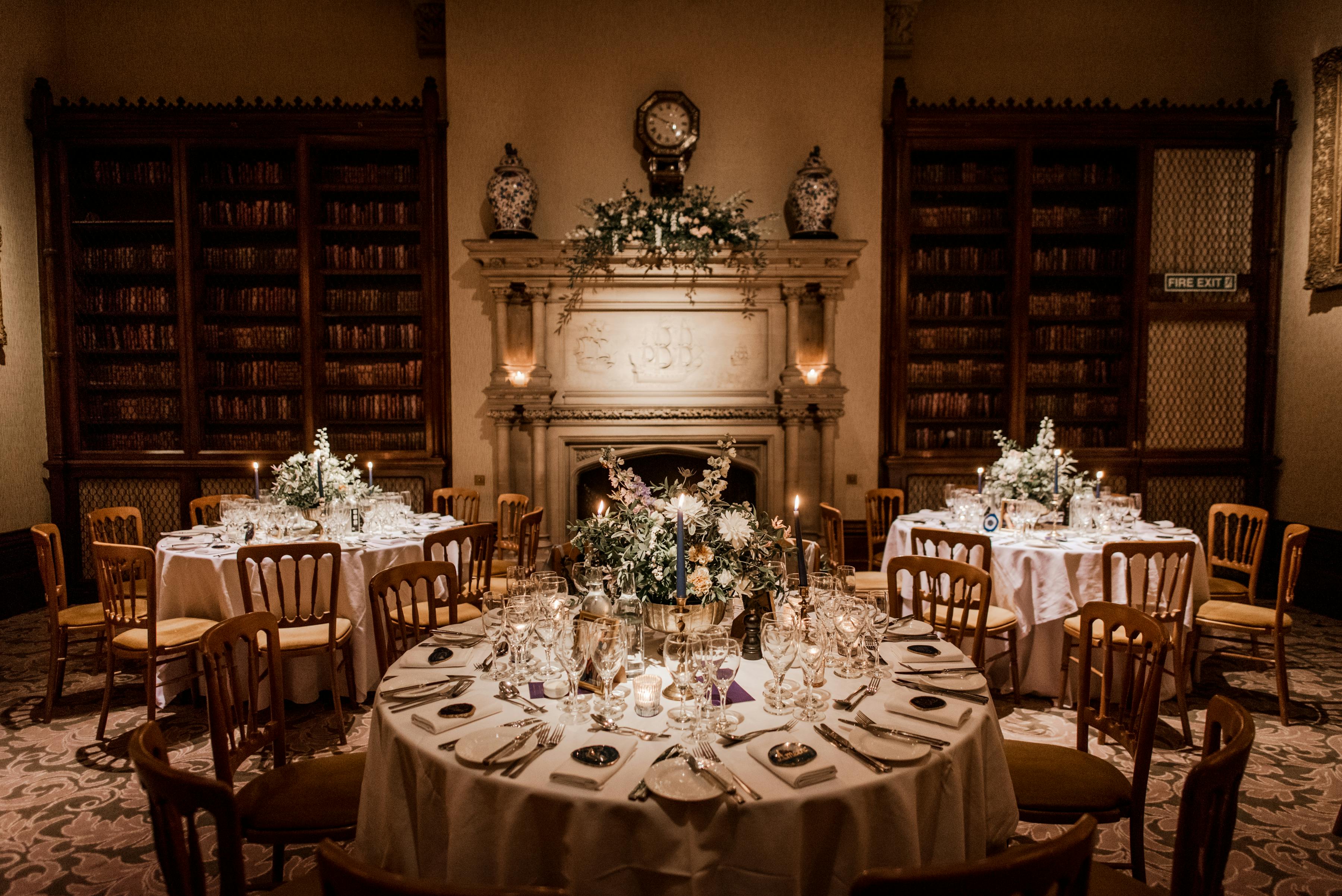 Elegant dining room at The Elvetham, Hampshire, ideal for weddings and formal events.