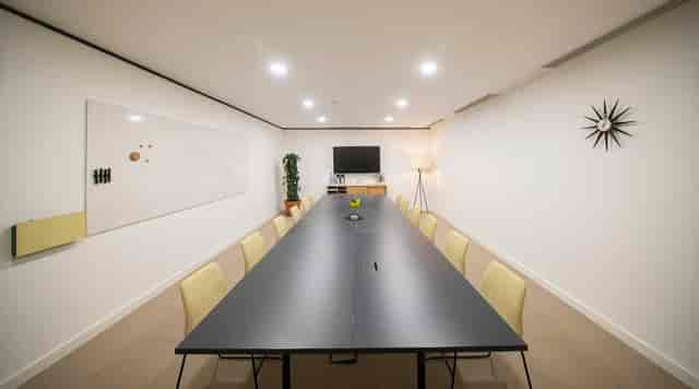 Modern meeting room with long table for collaboration at Spaces Covent Garden.