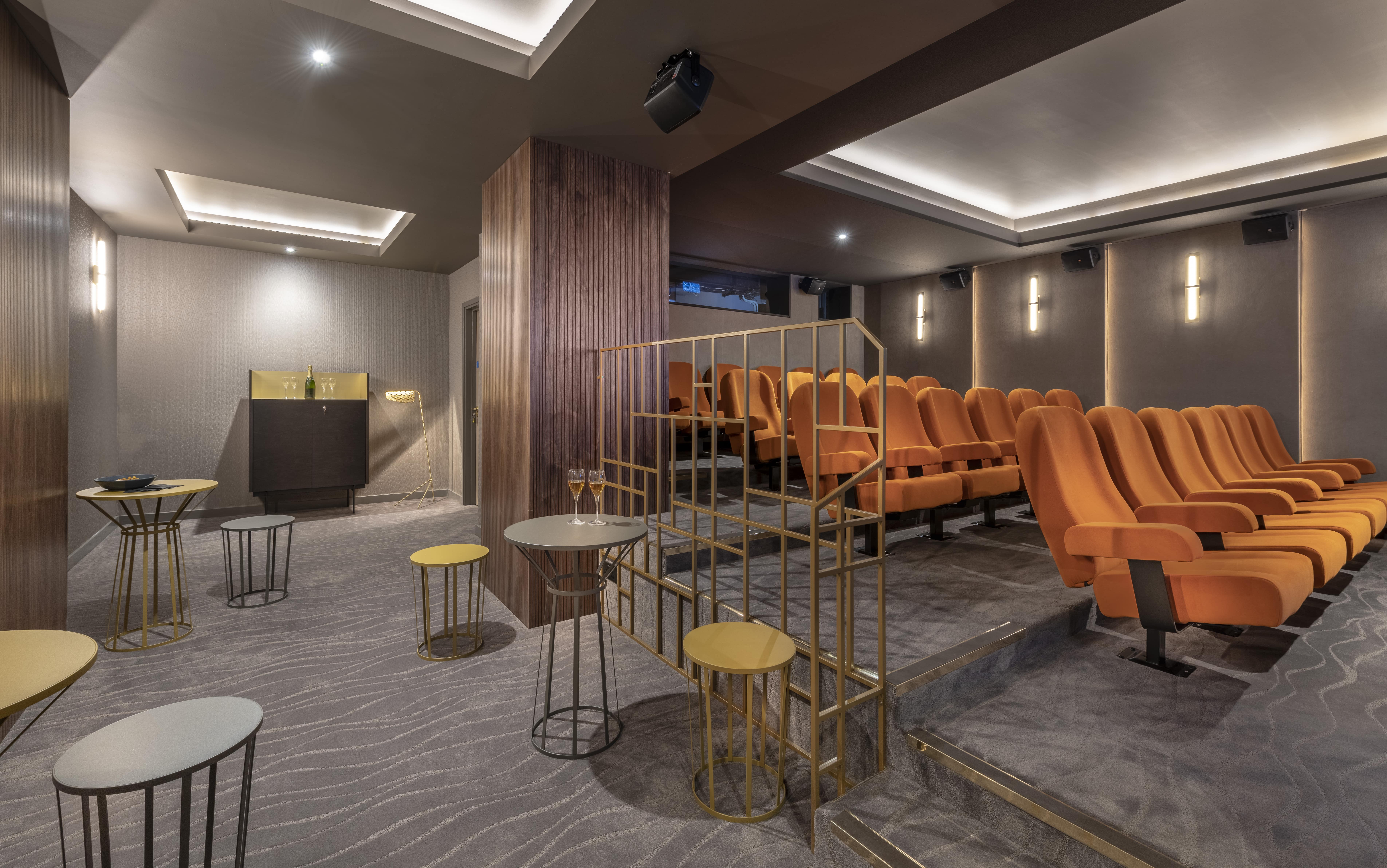Ciné Lumière 2: modern event space with tiered seating for networking and presentations.