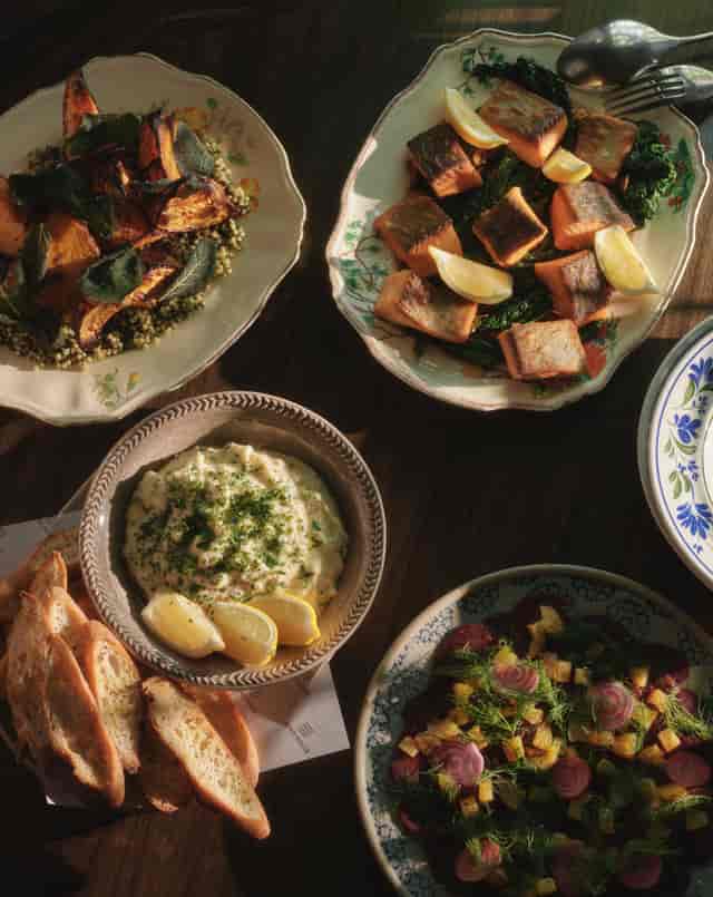 Gourmet dishes spread at High Road House for upscale events and catering.