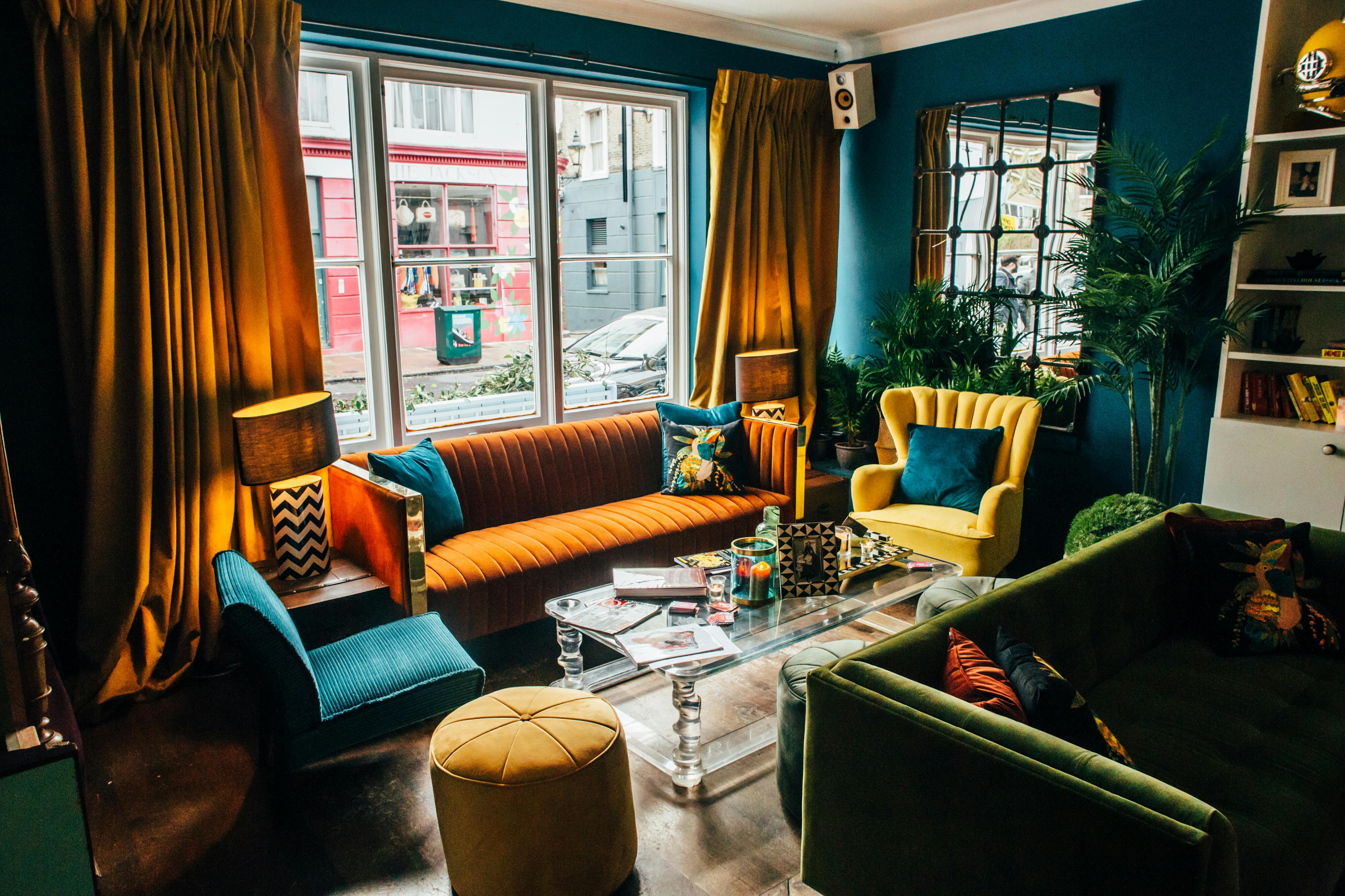 Vibrant lounge area at The Little Yellow Door for networking and informal meetings.