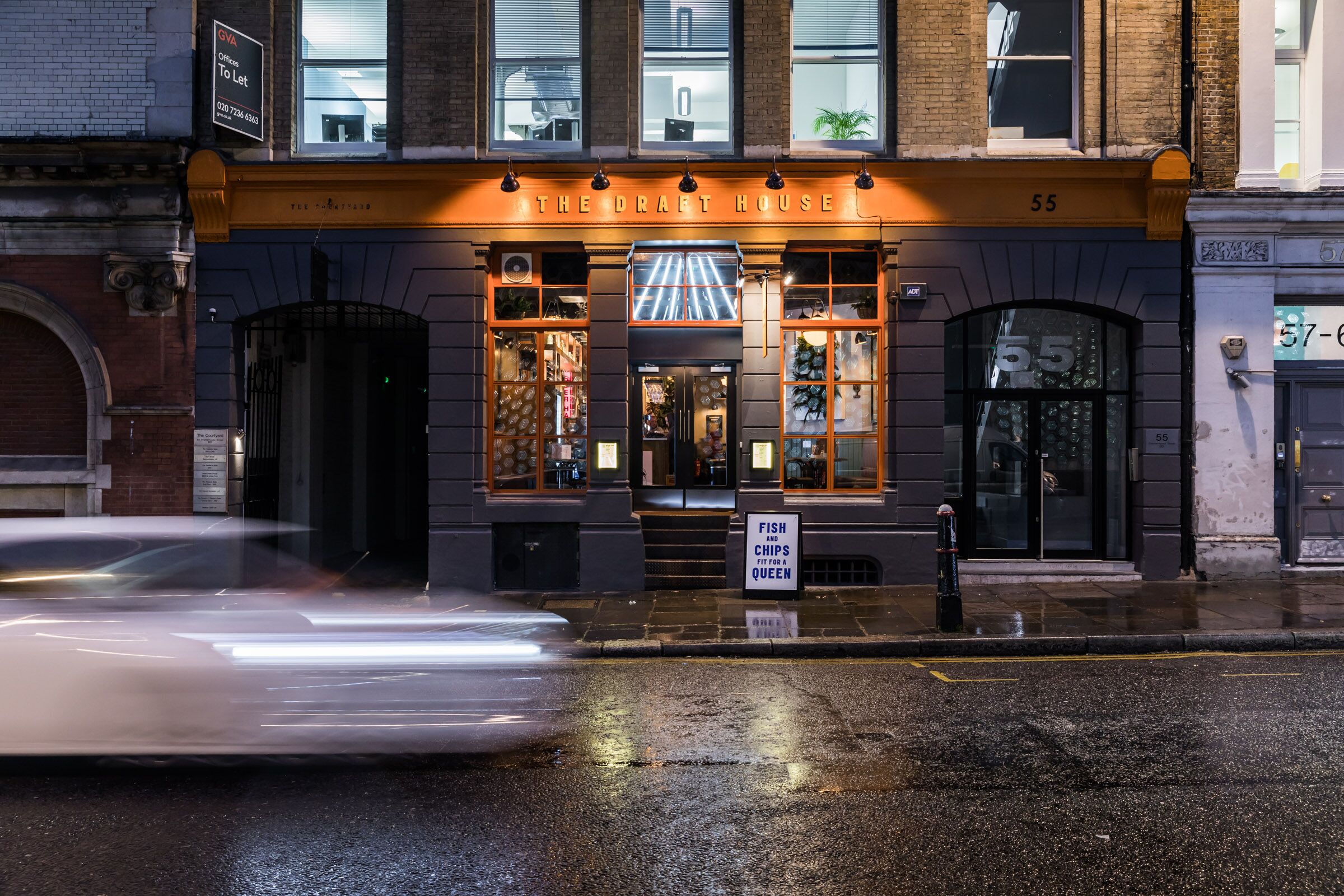 Vibrant Beer Hall entrance at Draft House Farringdon, ideal for events and networking.