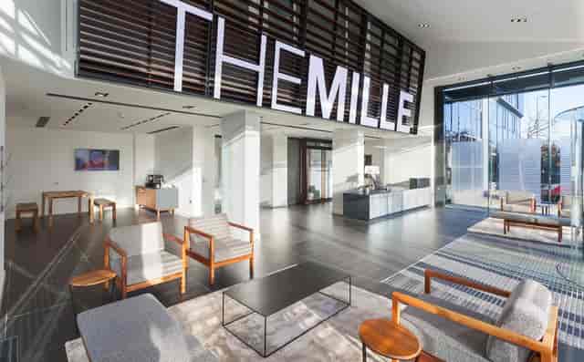 Modern Boston Suite lobby with sleek design, ideal for meetings and events.