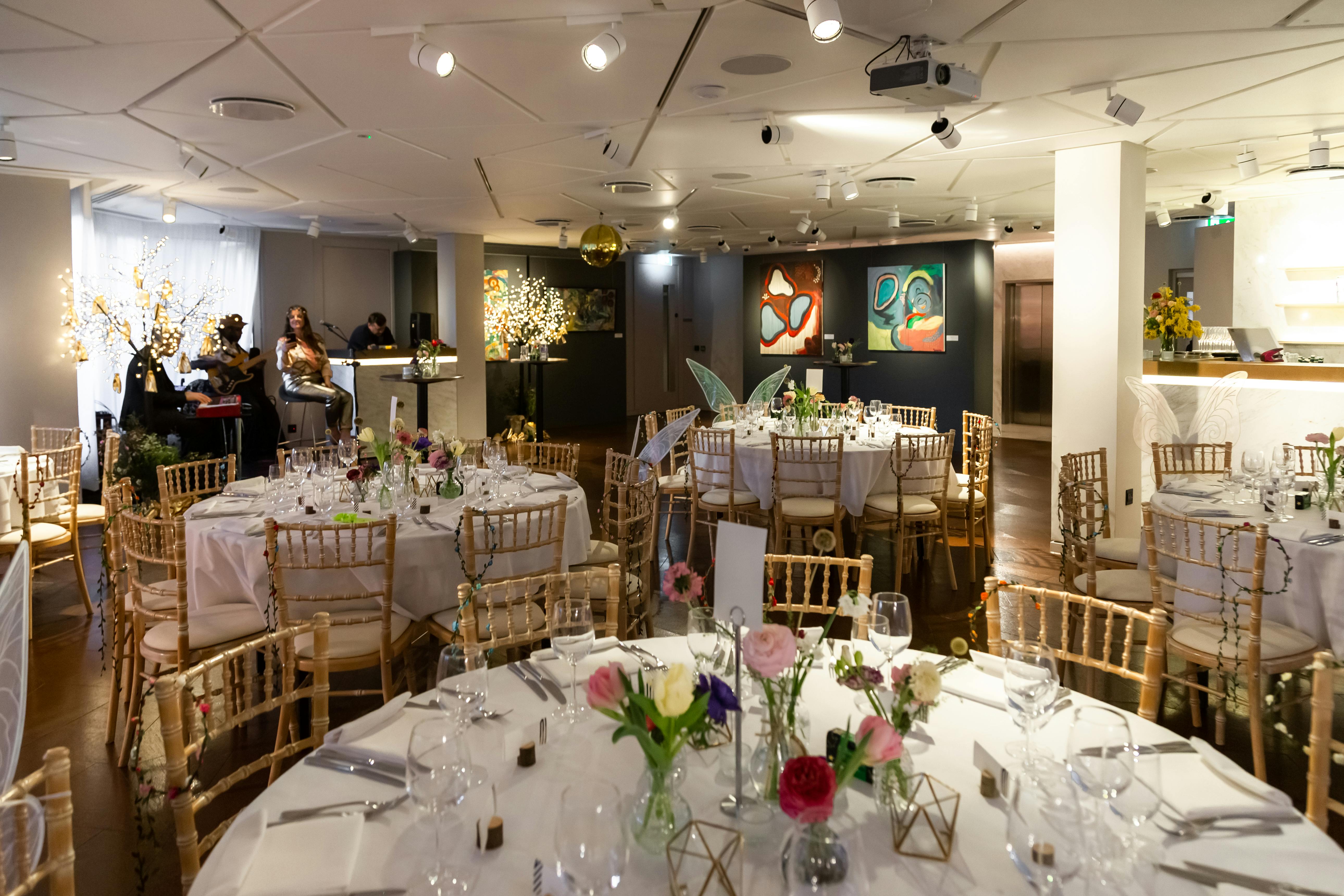 Elegant banquet space at The Lounge, 12 Hay Hill, ideal for weddings and corporate events.