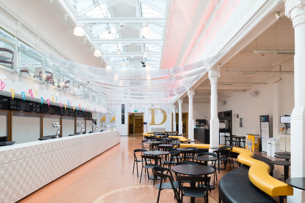 Brighton Dome Foyer Bar, modern event space with sleek furniture for networking and receptions.