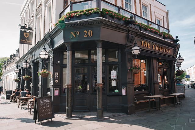 Upstairs at The Grafton pub: classic corner venue for networking events and receptions.