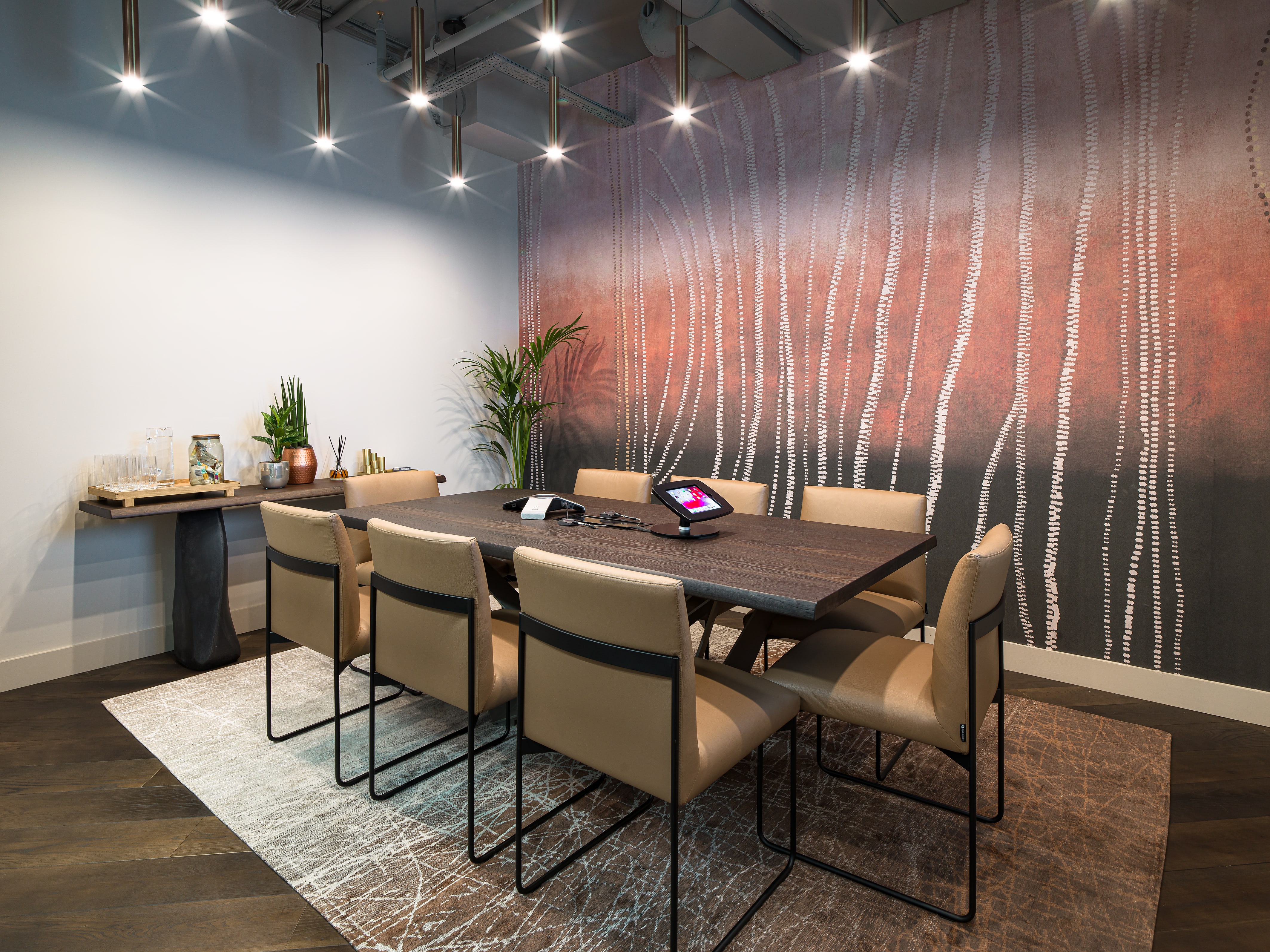 Modern meeting room with elegant table for collaborations at Uncommon Liverpool Street.