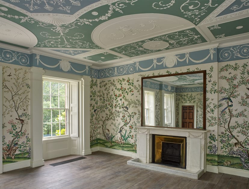 Upper Drawing Room at Pitzhanger Manor, featuring elegant wallpaper for upscale events.