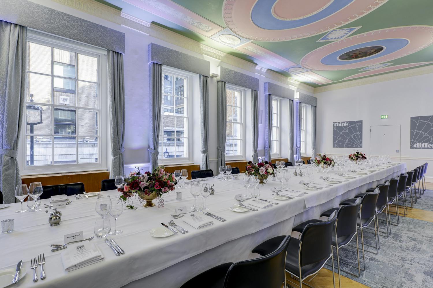 Elegant dining room in The Prince Philip Room, perfect for corporate events and dinners.