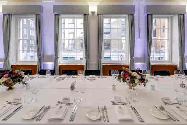 Elegant dining table in The Prince Philip Room, ideal for corporate events and gatherings.