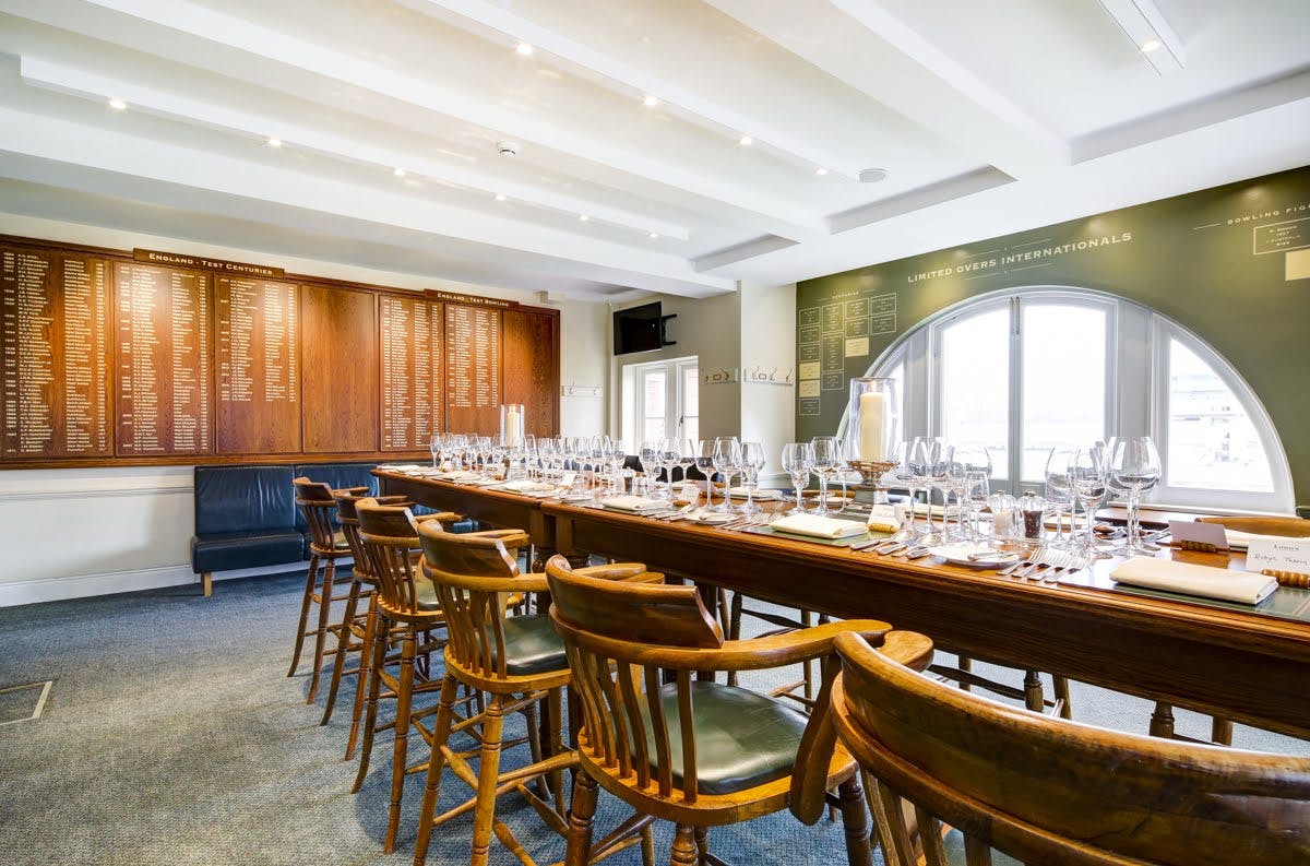 Home Dressing Room at Lord's Cricket Ground, elegant table setup for corporate events.