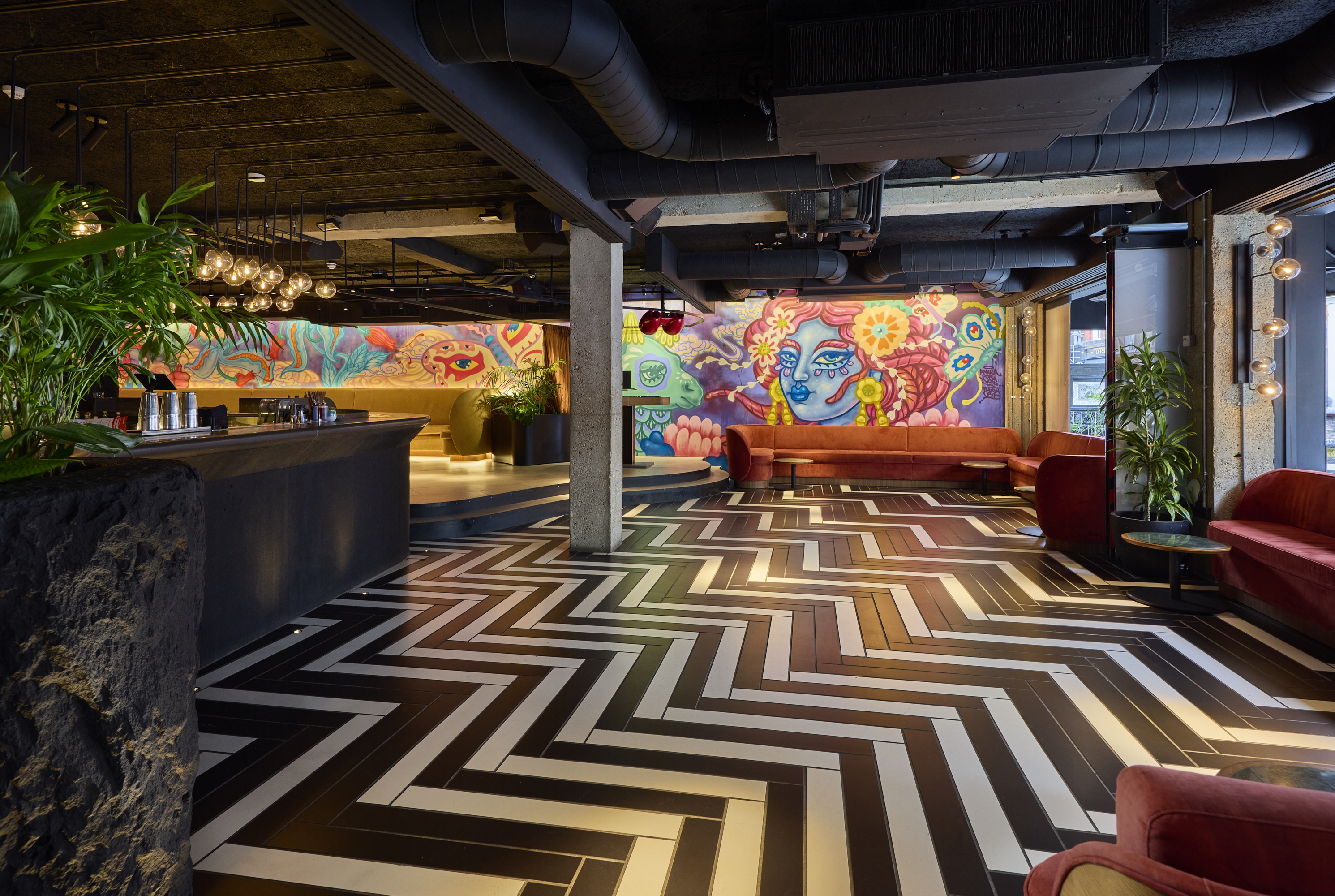 Chotto Matte Bar: Chevron floor, urban event venue - Banner