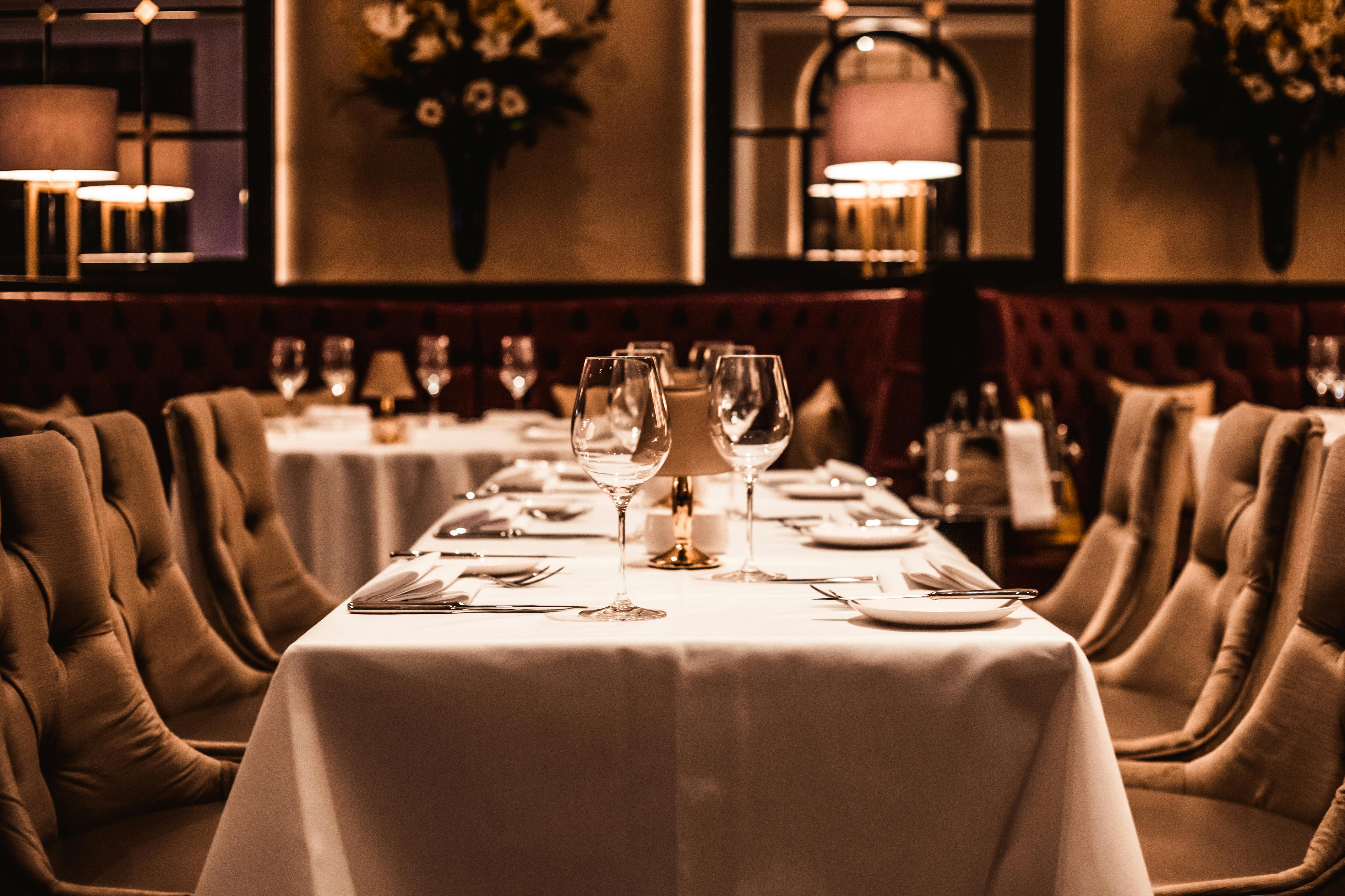 Elegant dining table in upscale Palm Beach restaurant for events and gatherings.