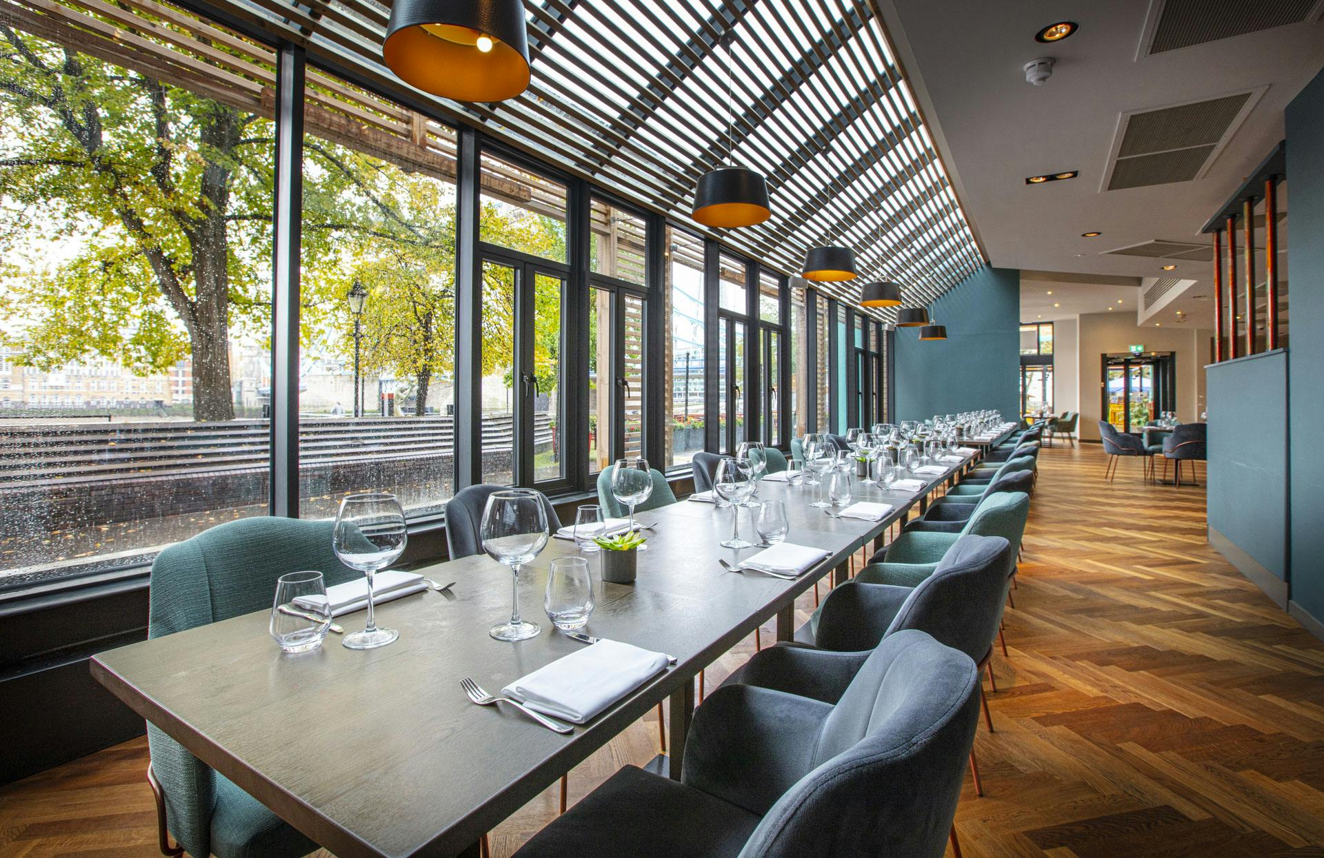 Stylish dining space in Vicinity London, ideal for corporate meetings and private events.