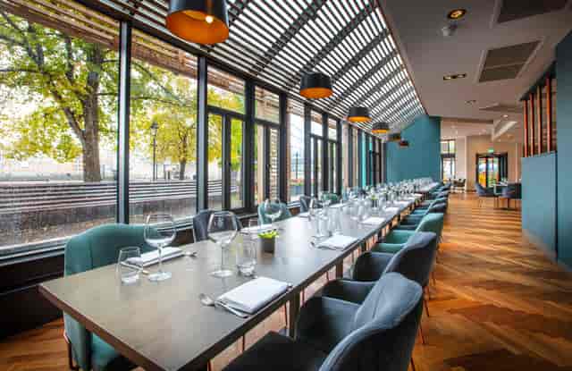 Stylish dining space in Vicinity London, ideal for corporate meetings and private events.