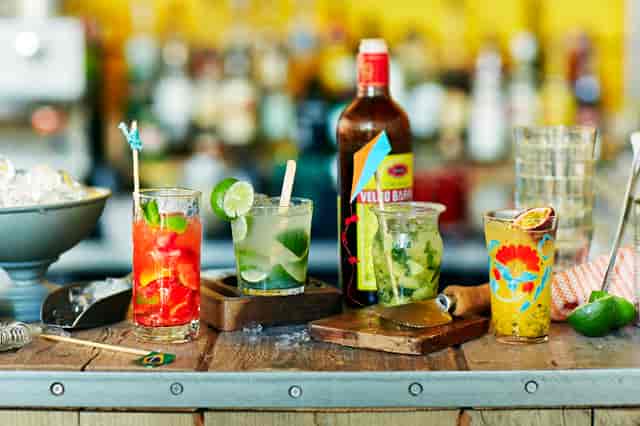 Vibrant cocktails at The Caipirinha Bar, perfect for events and celebrations.
