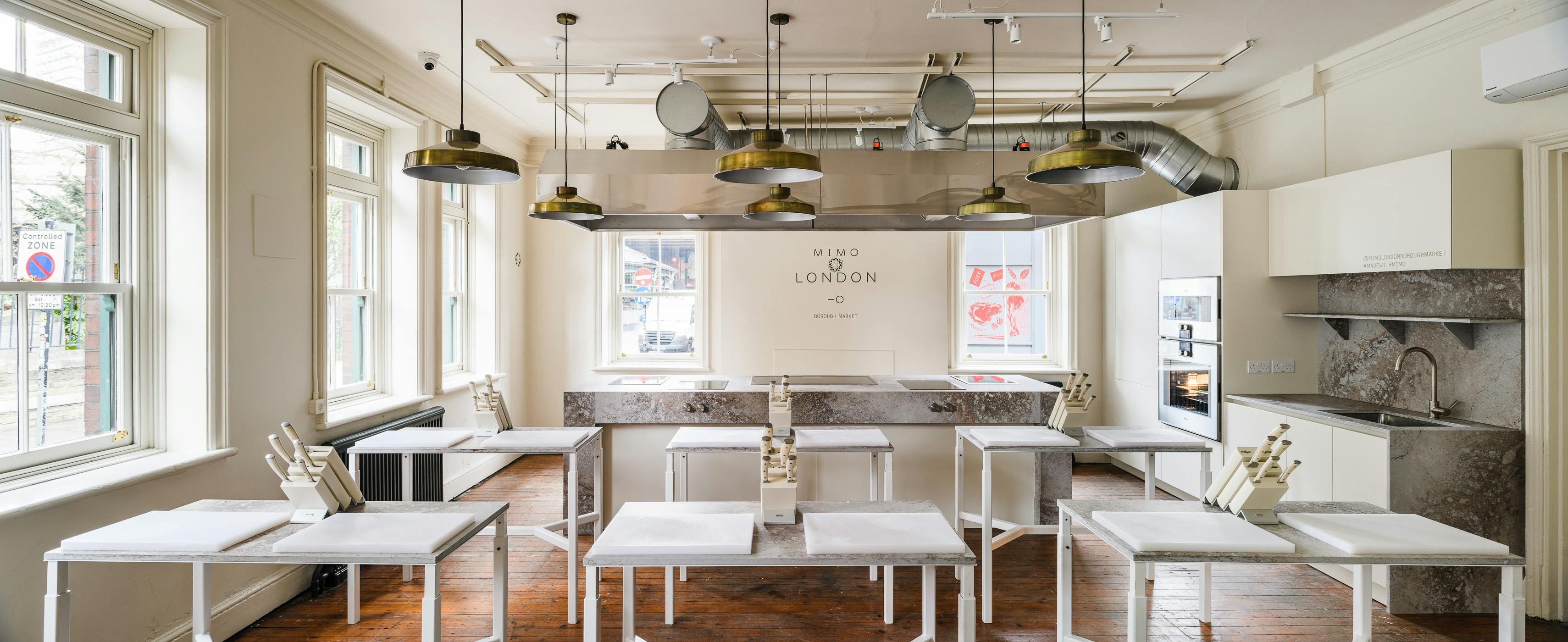Modern event space in Mimo London with natural light, ideal for workshops and networking.