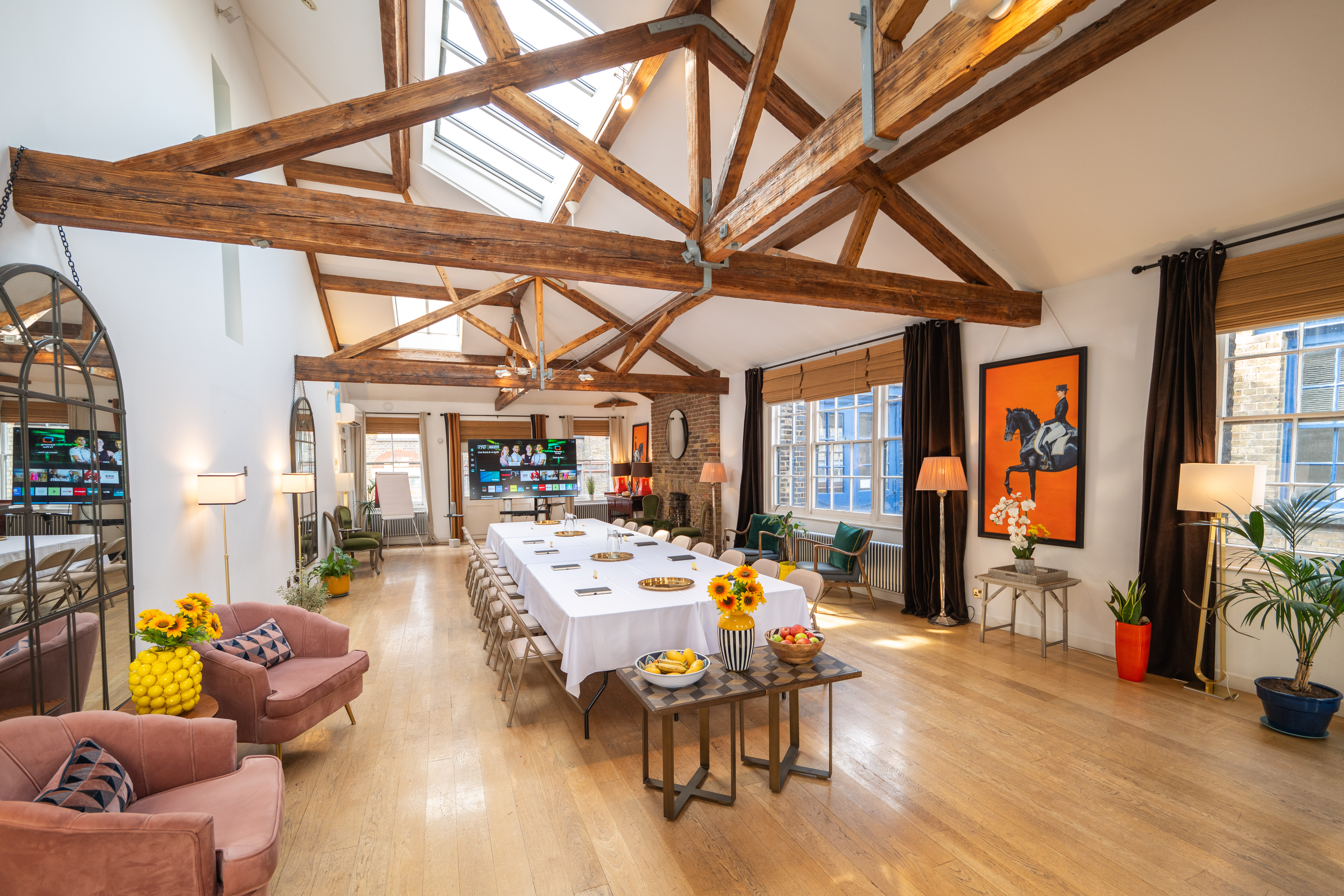 Shoreditch loft venue, dining table, product launch, event space - Banner