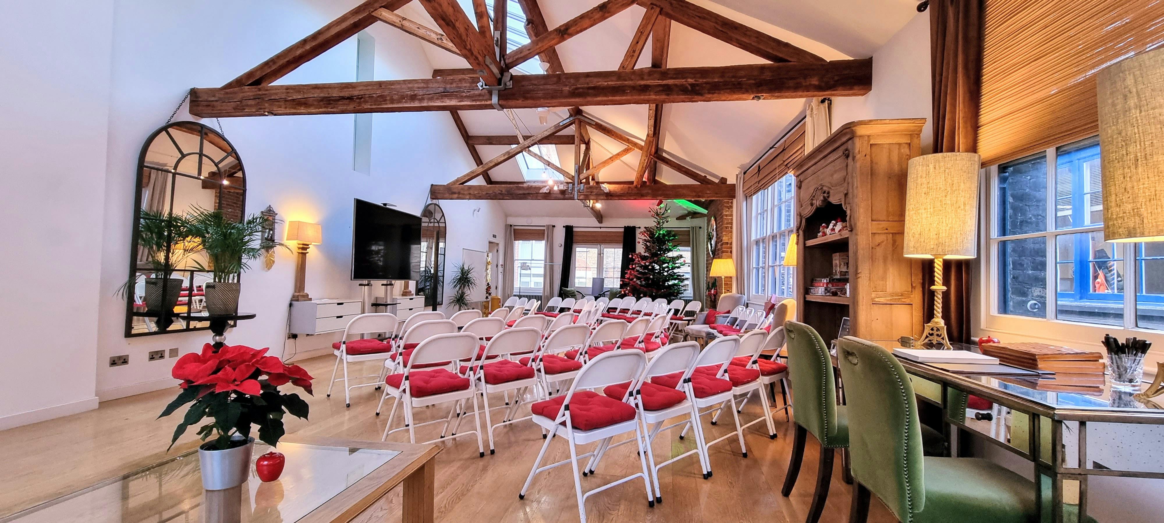 Whole Venue in Lumiere London: rustic loft space for workshops and presentations.