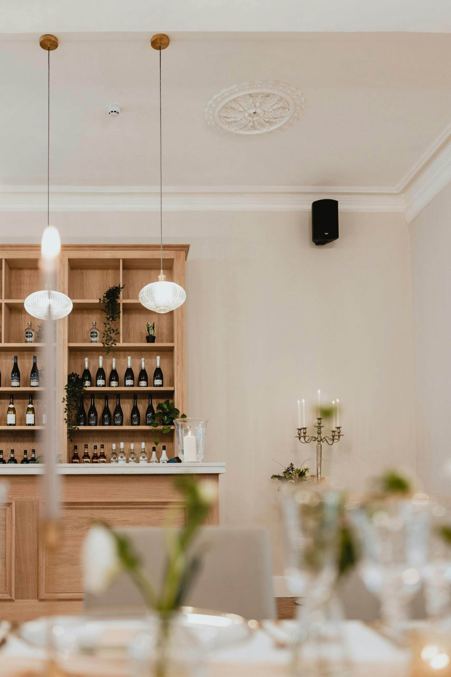 Elegant bar setup in The Elizabeth Suite, Armada House for events and gatherings.