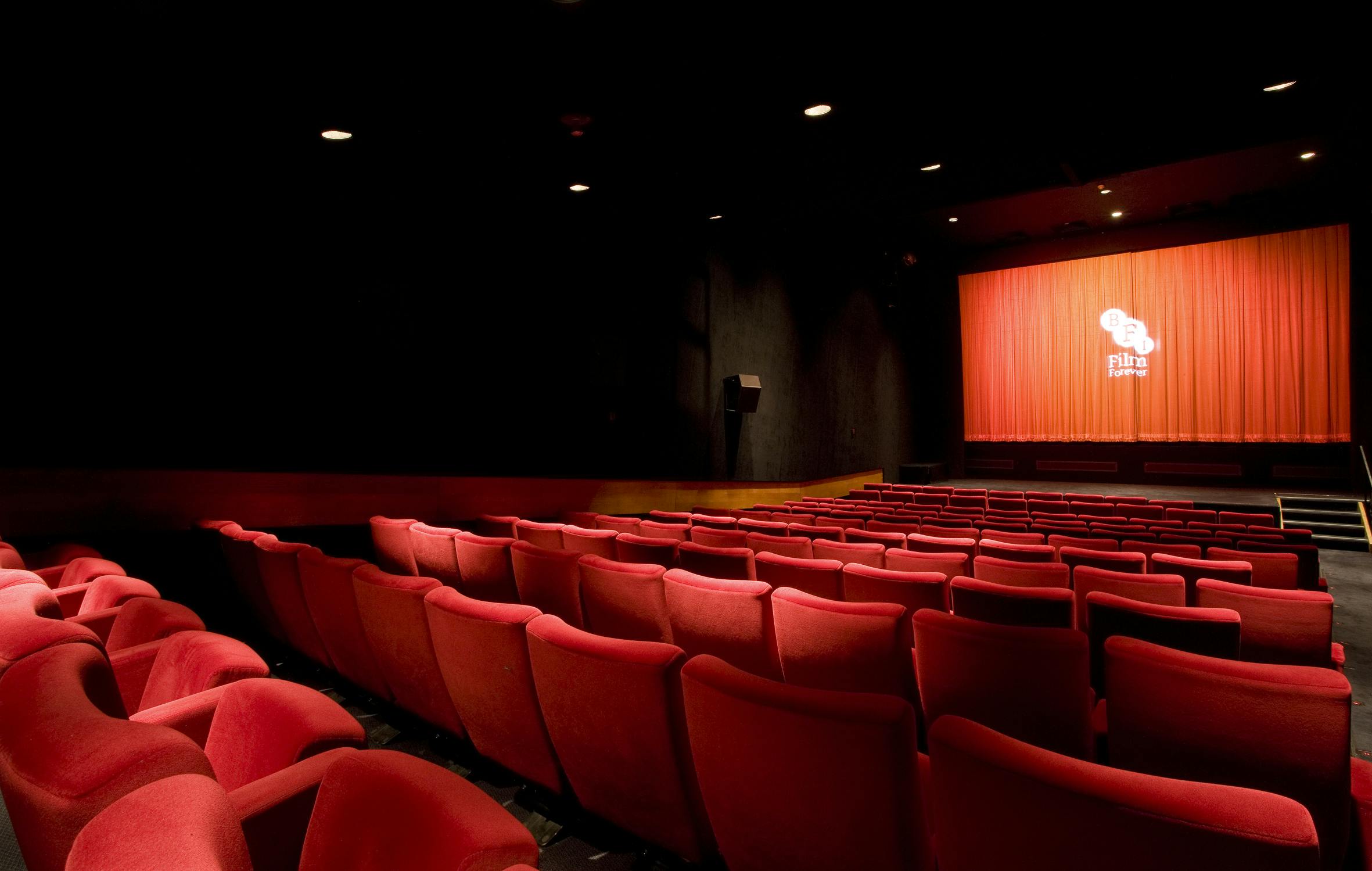 "Plush red seating in NFT2 theater at BFI Southbank for film screenings and presentations."