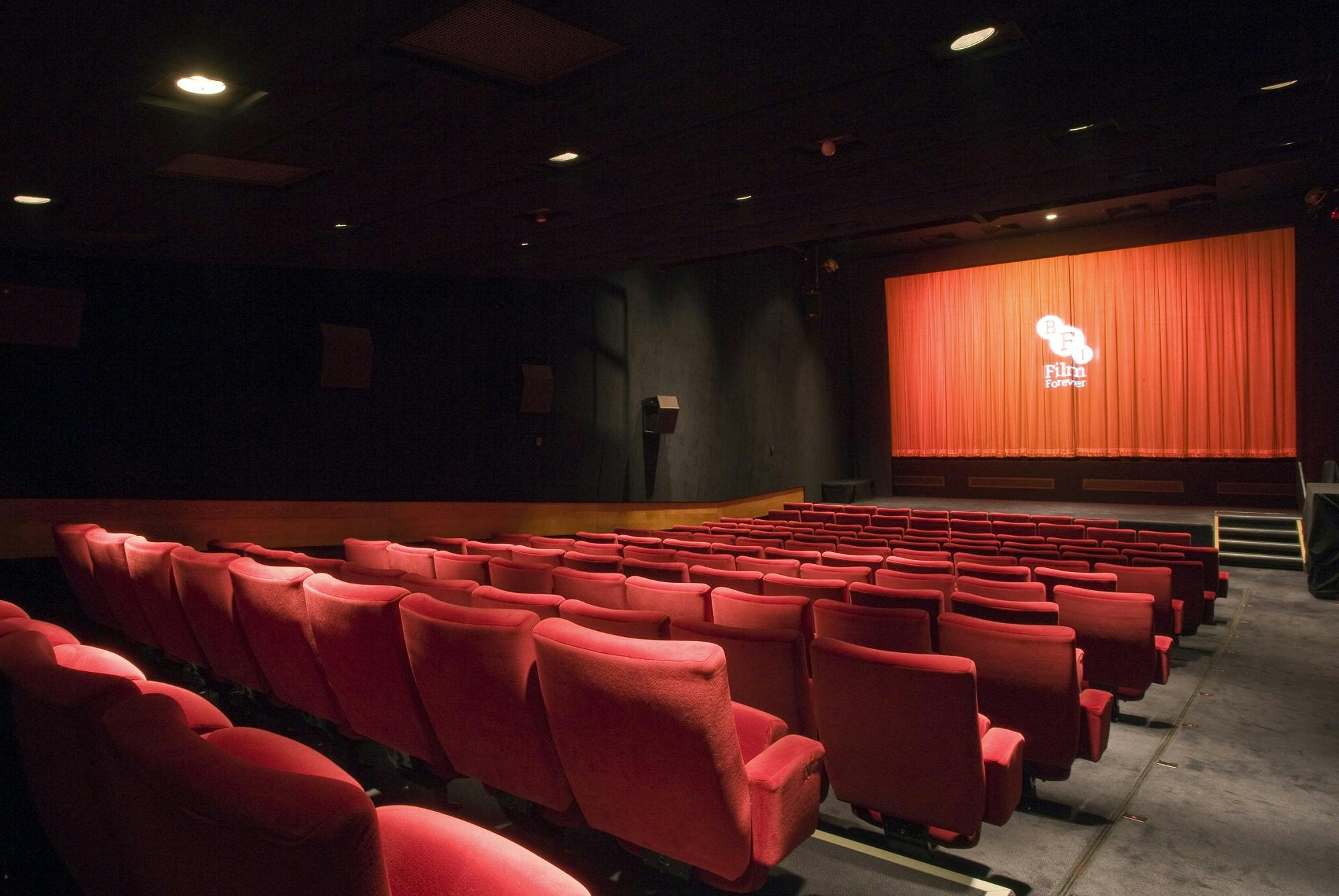 "Plush red seating in NFT2 theater at BFI Southbank for film festivals and corporate events."