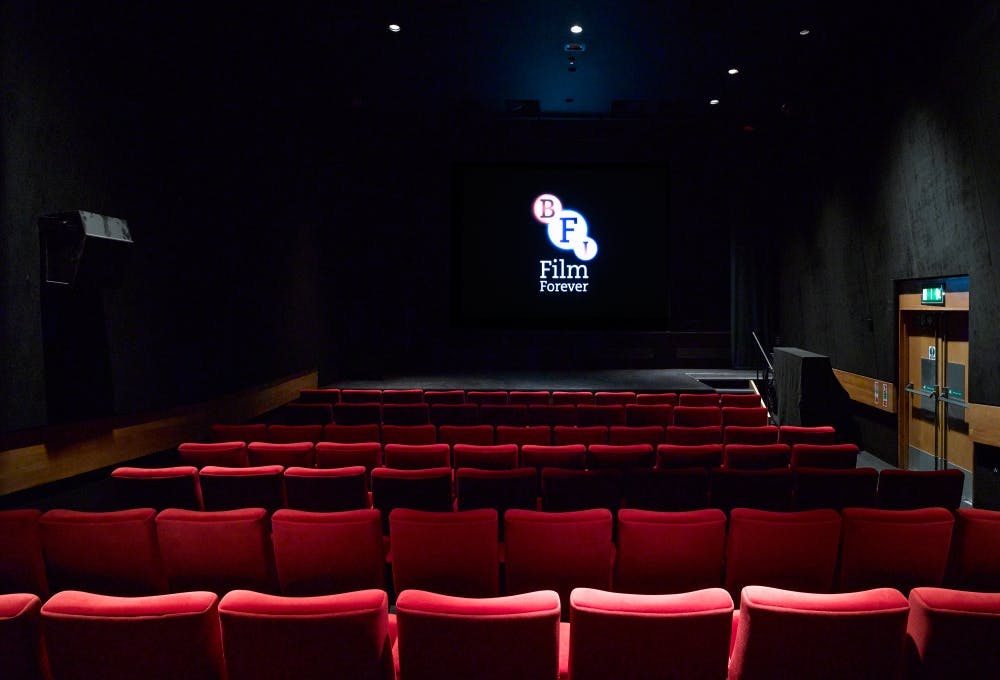 "BFI Southbank theater with plush red seating for film screenings and presentations."