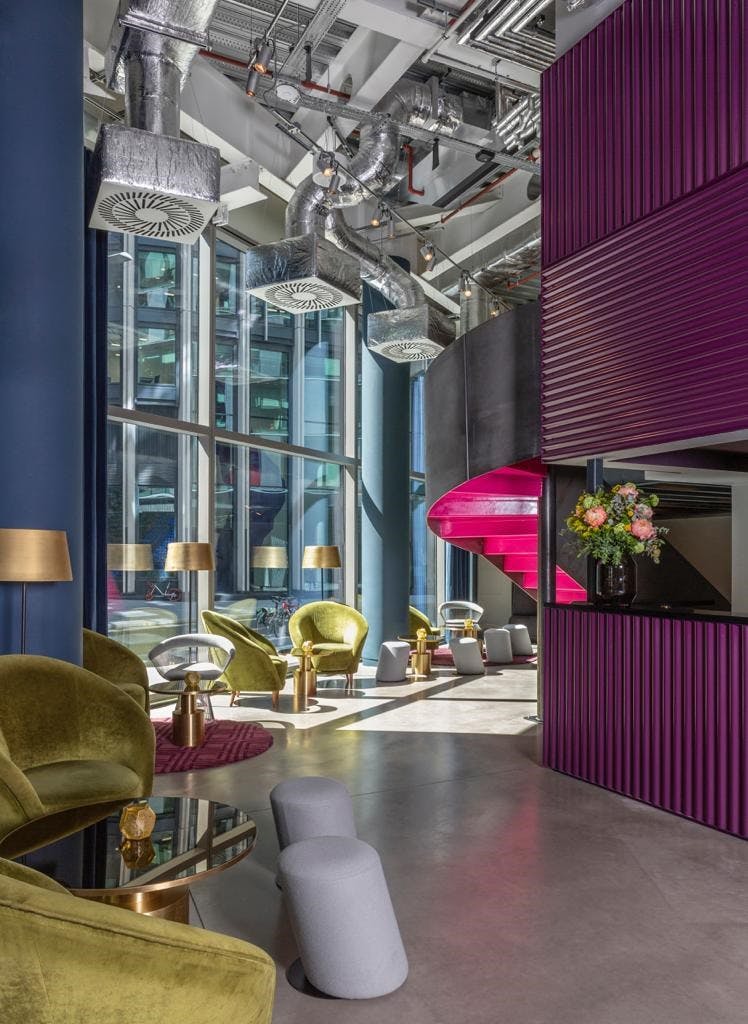 Modern lobby at Sea Containers Hotel London, ideal for networking and informal meetings.