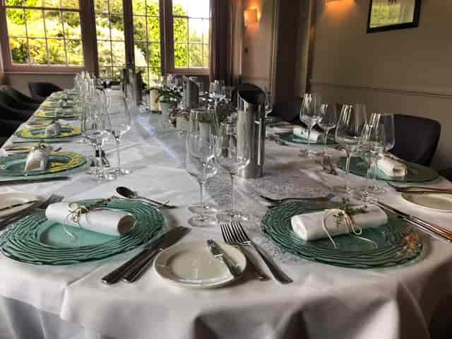 Elegant dining table at The Elms Hotel & Spa, perfect for formal events and special occasions.