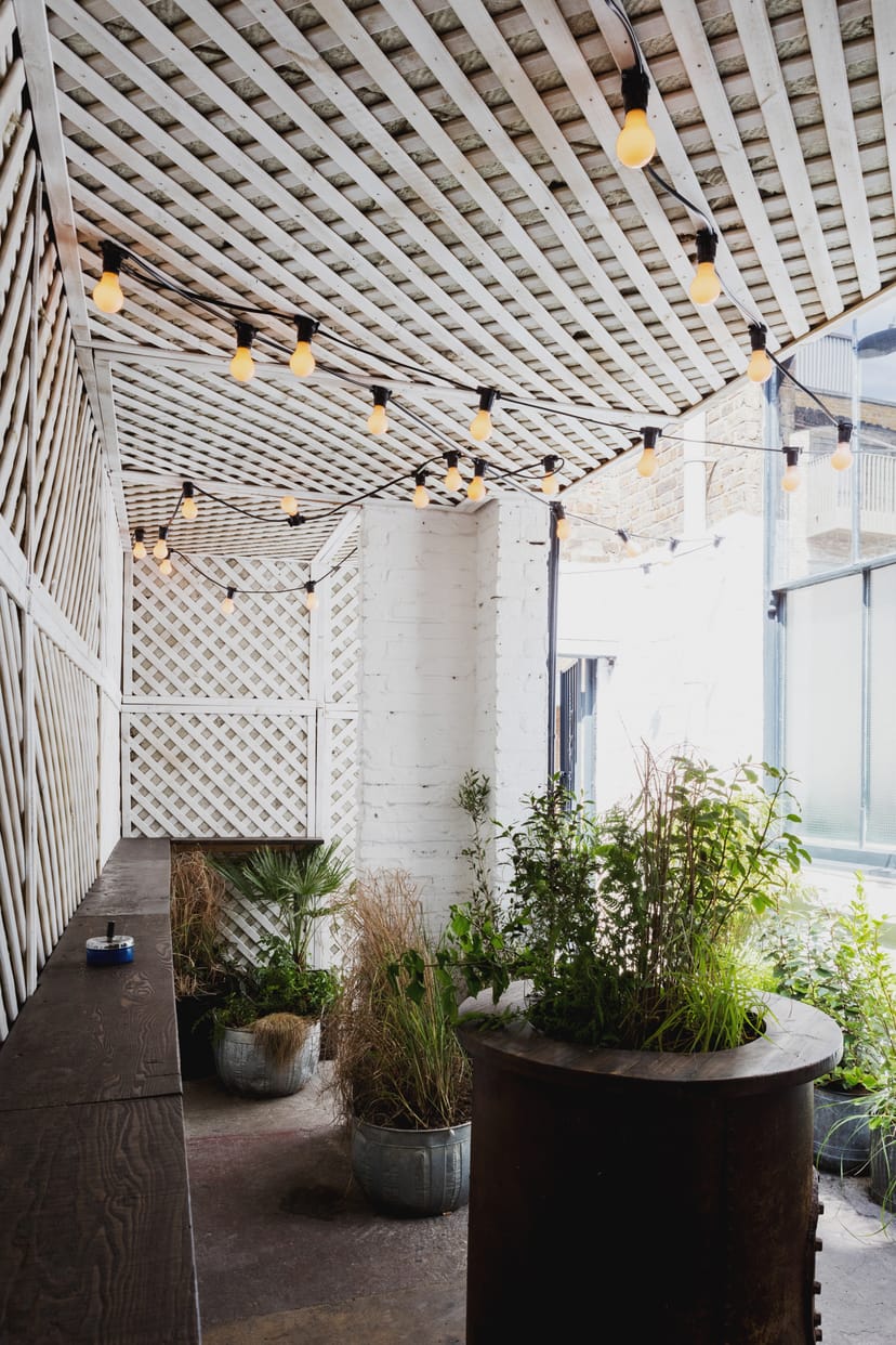 Charming outdoor venue at Martello Hall with string lights for intimate gatherings.