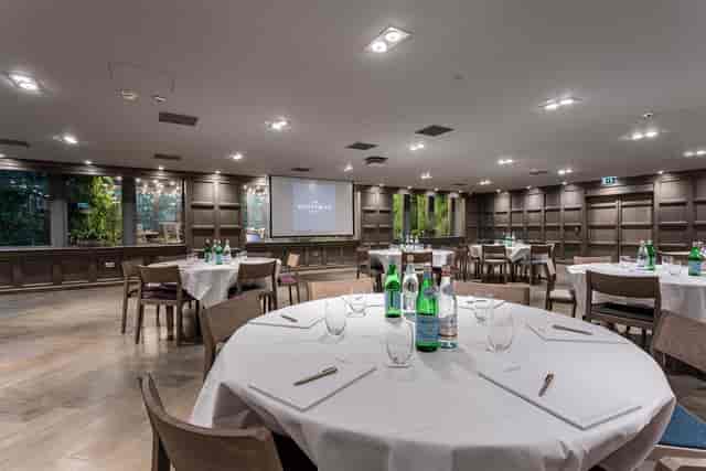 Corporate meeting space at The Balvenie, Scotsman Hotel, Edinburgh with round tables.