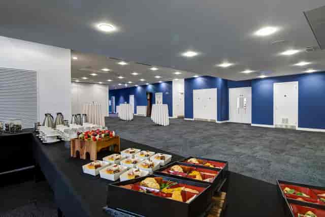 Modern event hall reception coffee break
