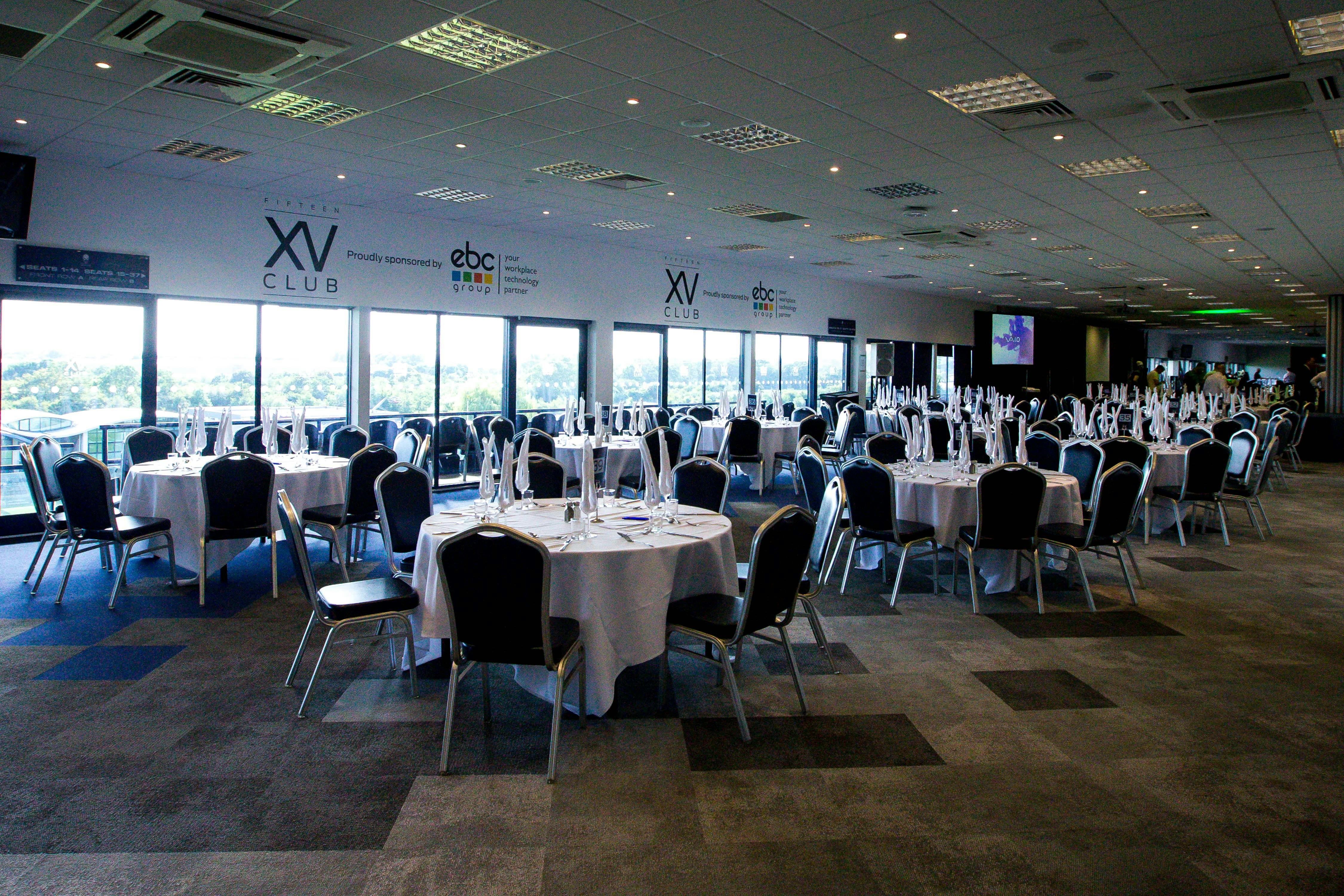 Pitchview Suite at Sixways Stadium, elegant event space for corporate meetings and banquets.